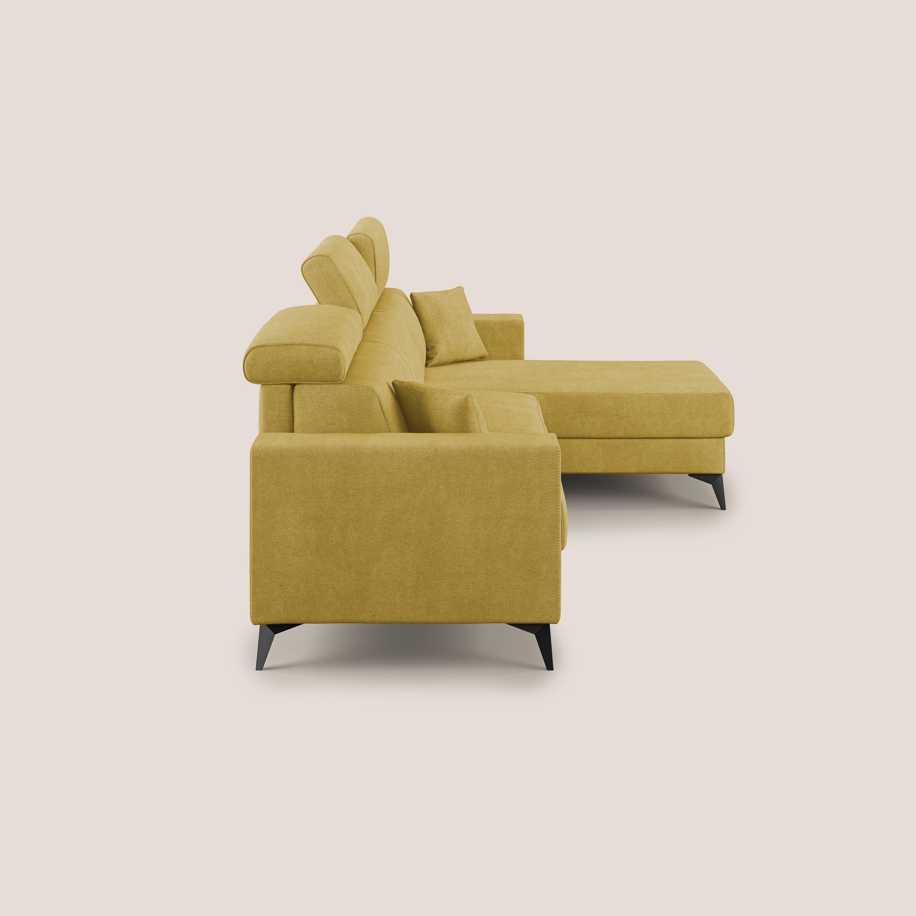 Pegaso divano letto angolare con poggiatesta reclinabili e rivestimento impermeabile T02 giallo - divani.store