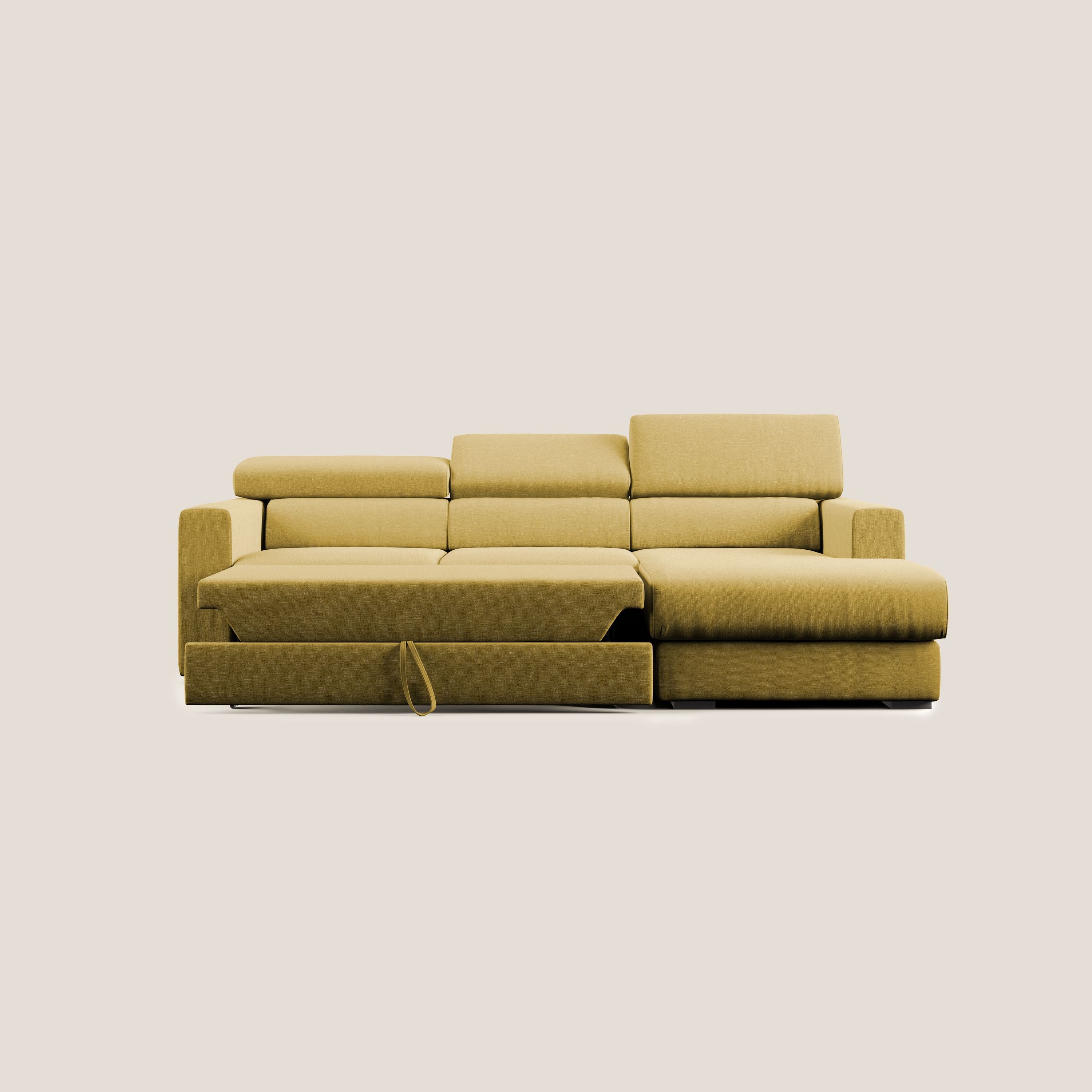 Dylan divano angolare con pouf estraibile poggiapiedi in tessuto simil cotone impermeabile T13 giallo - divani.store