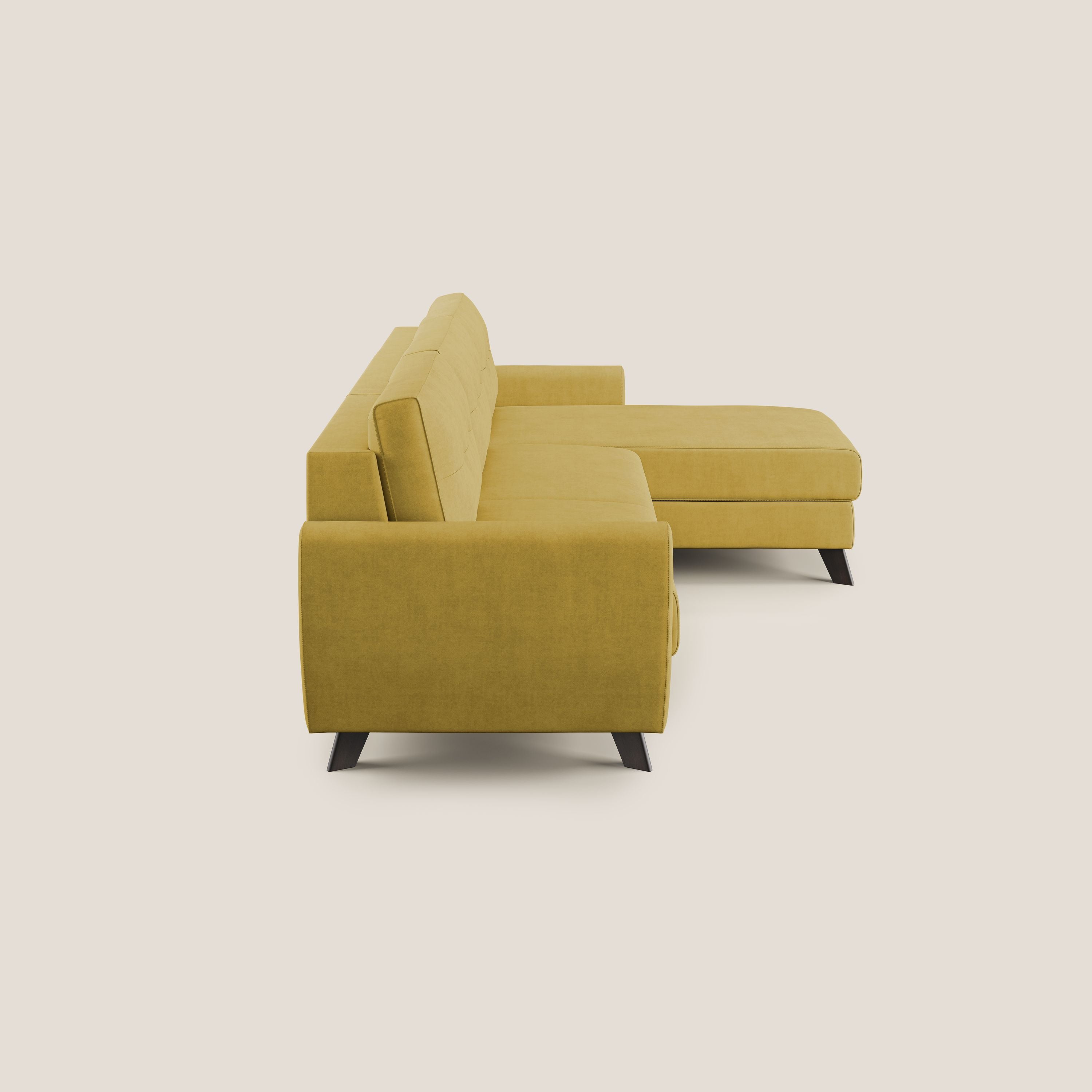 Callisto Divano letto angolare con penisola in tessuto morbido impermeabile T02 giallo - divani.store