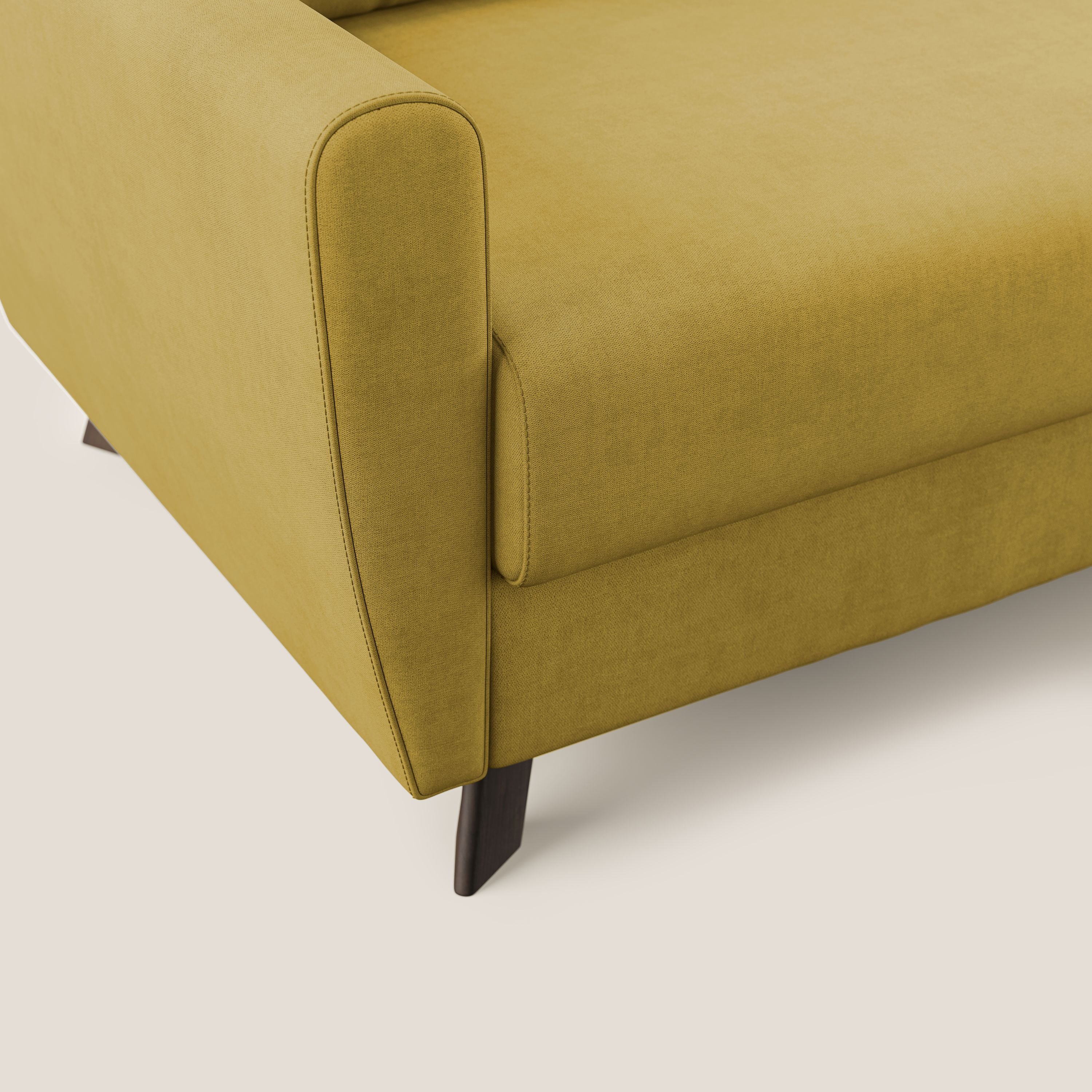 Callisto Divano letto angolare con penisola in tessuto morbido impermeabile T02 giallo - divani.store