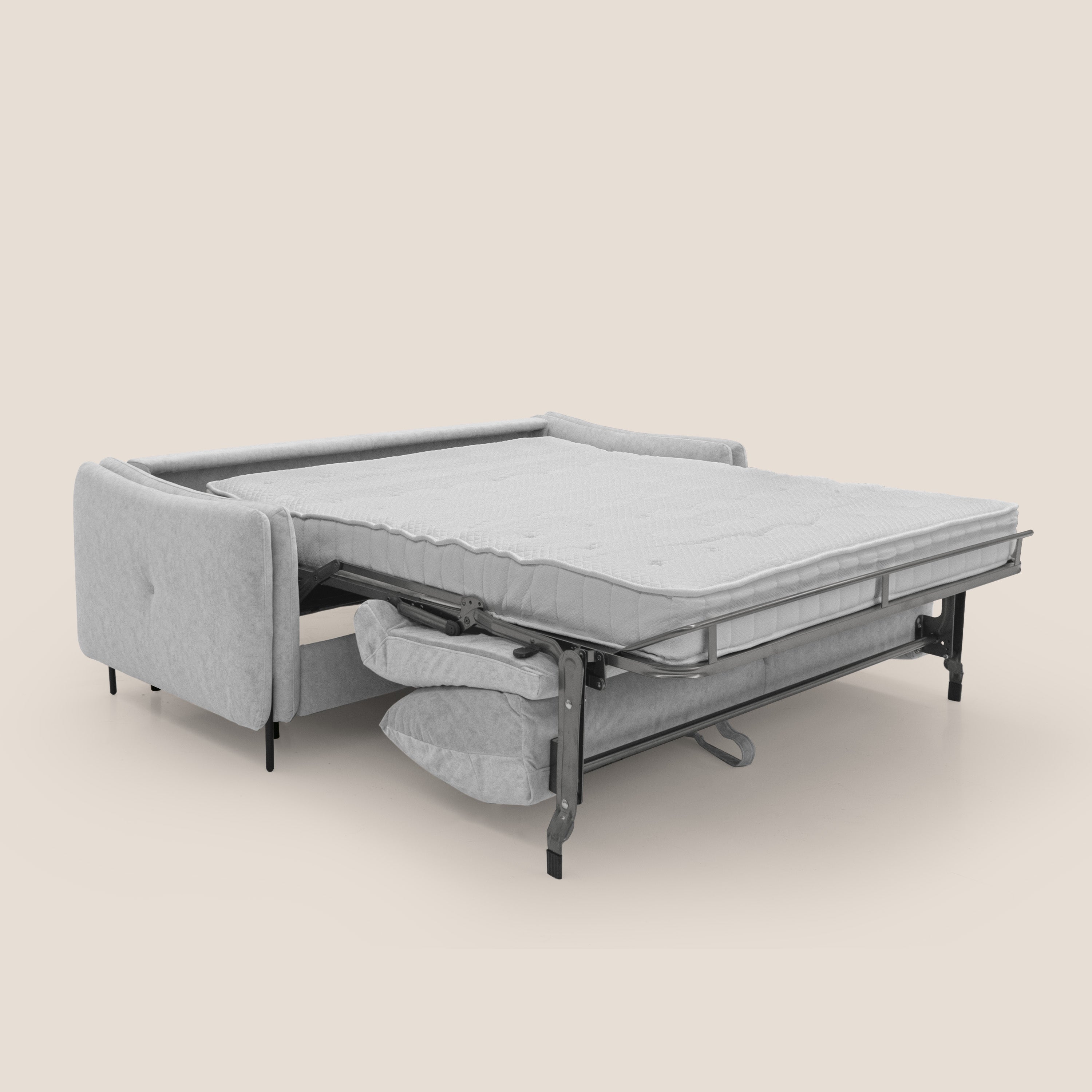 Gregory Divano letto con materasso h18 cm in microfibra effetto velluto impermeabile T09 grigio chiaro - divani.store