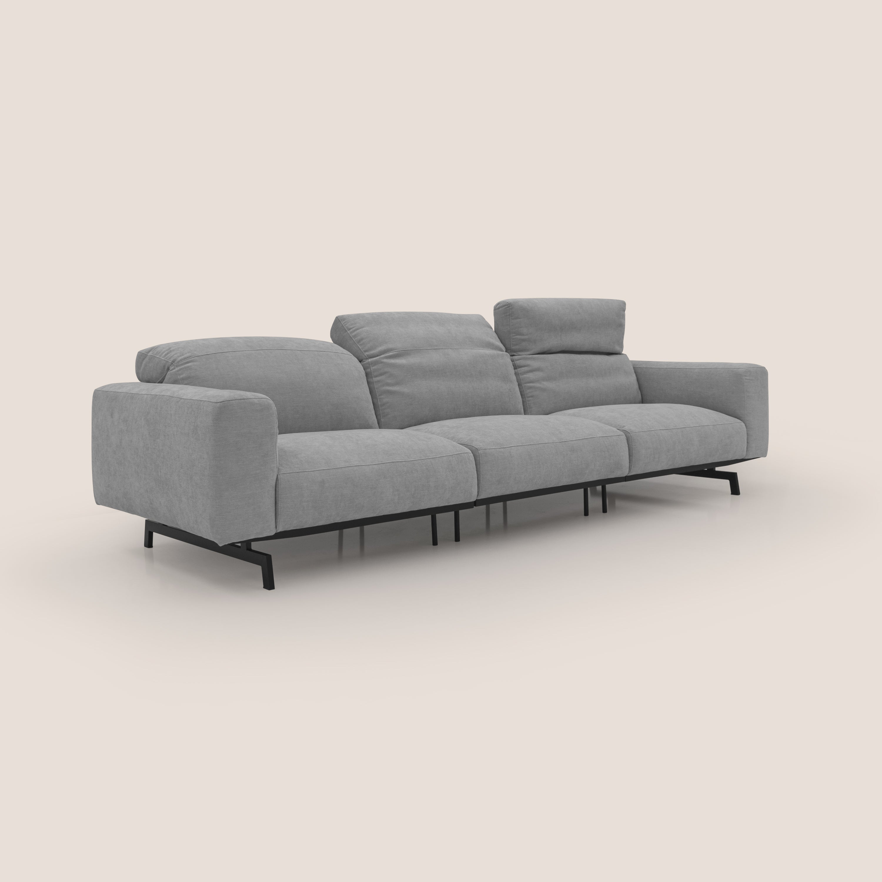Sakura divano in piuma d'oca modulare a 3 sedute in morbido tessuto fiammato impermeabile T14 grigio chiaro - divani.store