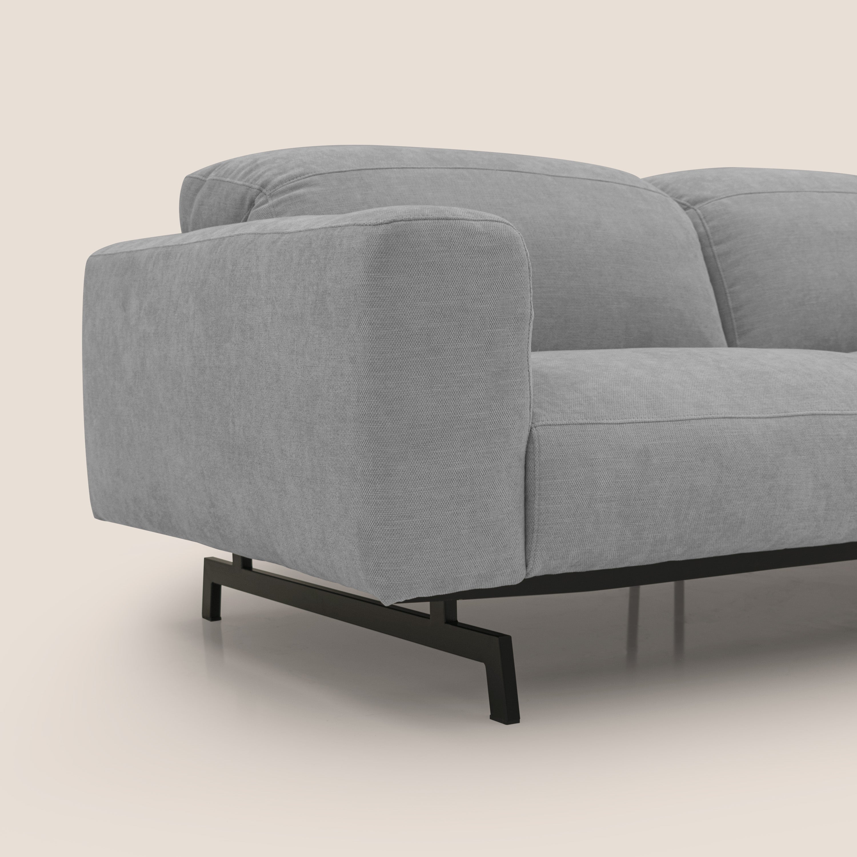 Sakura divano in piuma d'oca modulare a 3 sedute in morbido tessuto fiammato impermeabile T14 grigio chiaro - divani.store