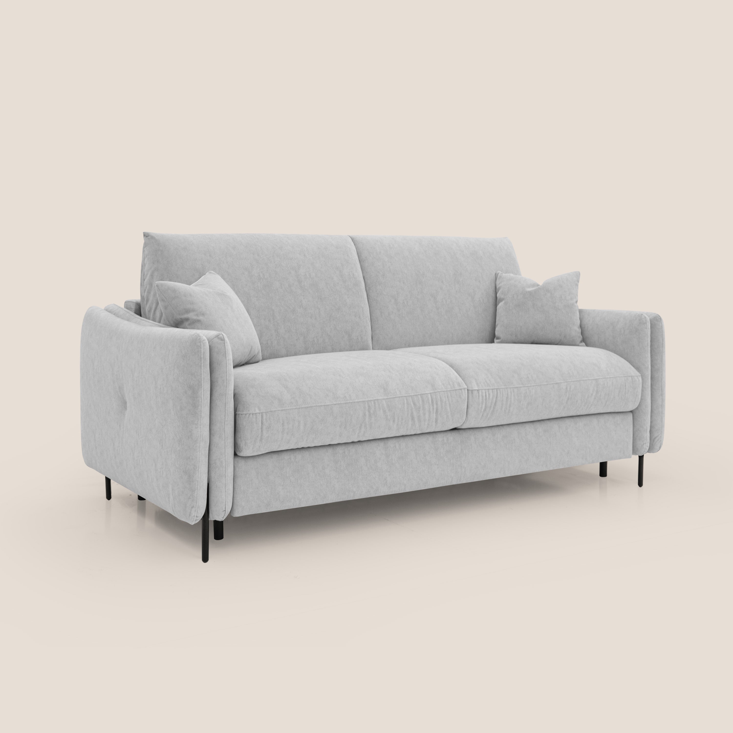 Gregory Divano letto con materasso h18 cm in microfibra effetto velluto impermeabile T09 grigio chiaro - divani.store