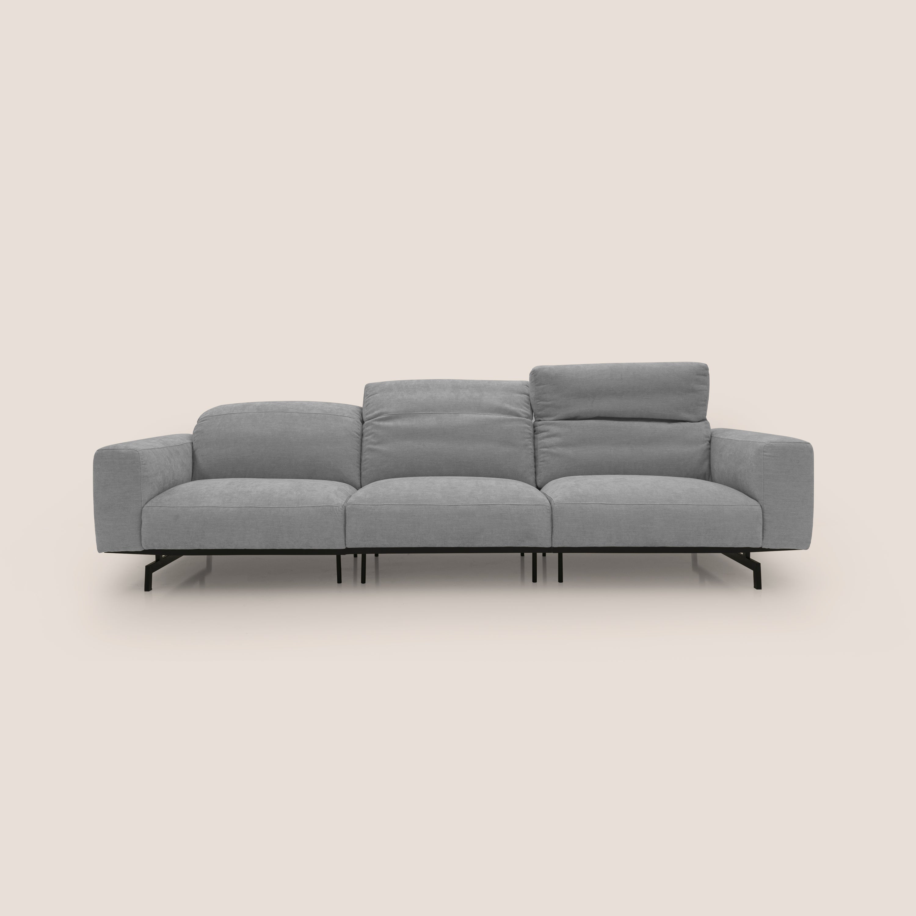 Sakura divano in piuma d'oca modulare a 3 sedute in morbido tessuto fiammato impermeabile T14 grigio chiaro - divani.store