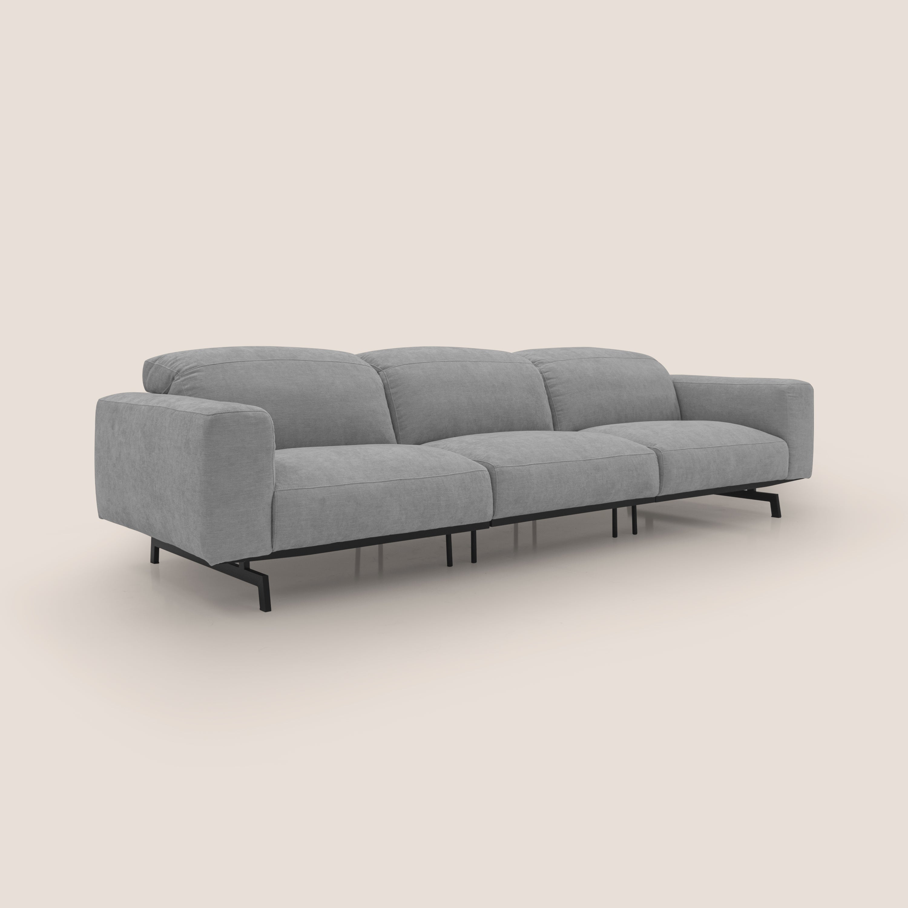 Sakura divano in piuma d'oca modulare a 3 sedute in morbido tessuto fiammato impermeabile T14 grigio chiaro - divani.store