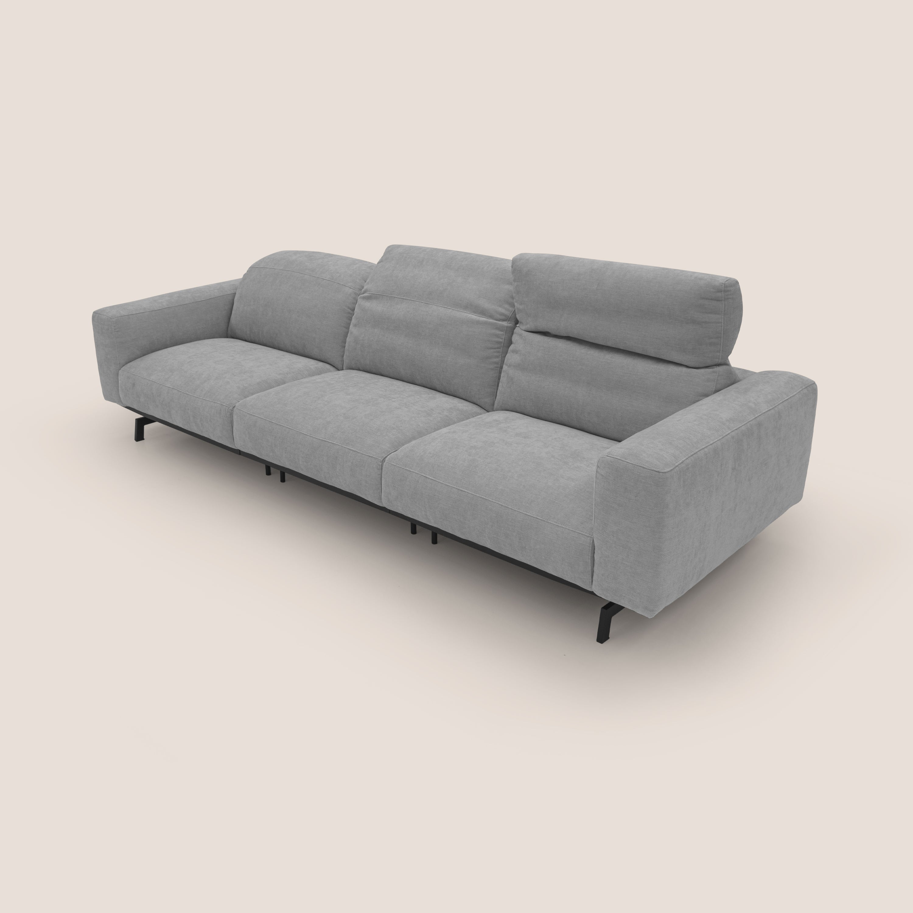 Sakura divano in piuma d'oca modulare a 3 sedute in morbido tessuto fiammato impermeabile T14 grigio chiaro - divani.store