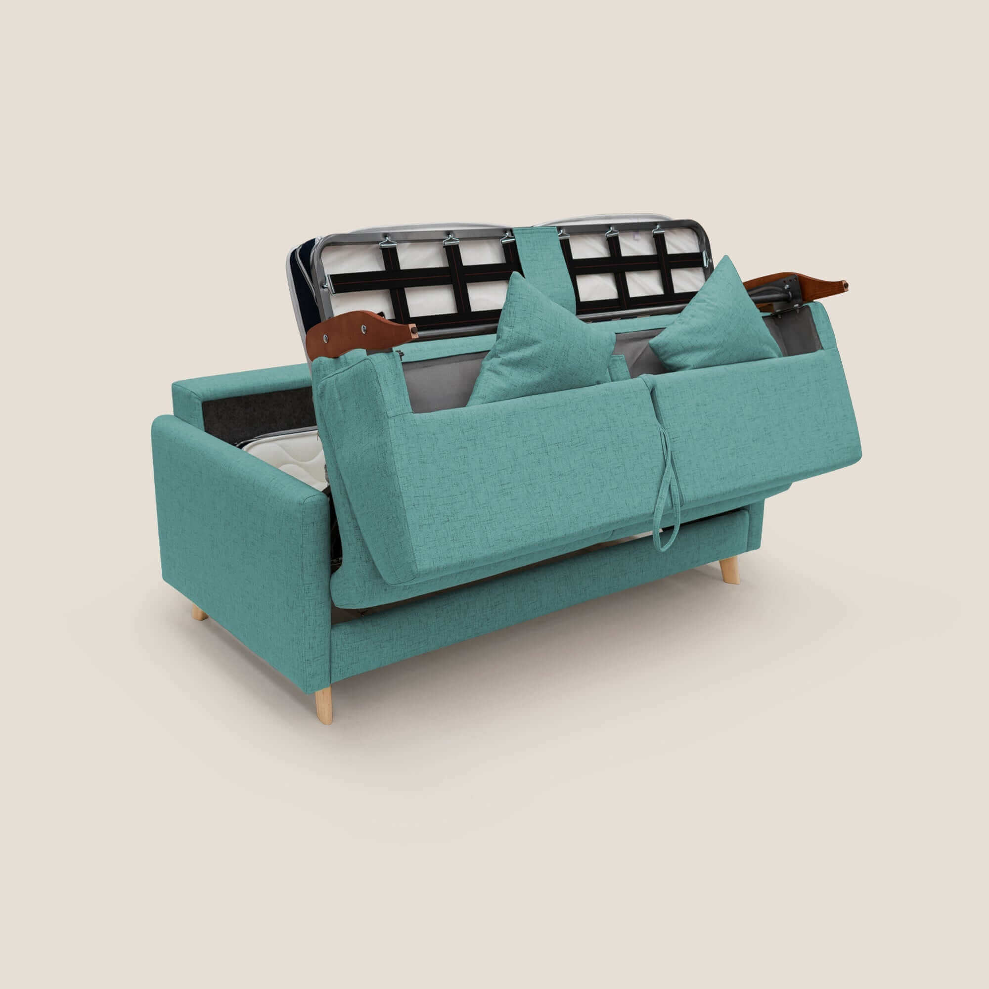 Edgar divano letto matrimoniale in tessuto felis impermeabile T03 verde acqua - divani.store