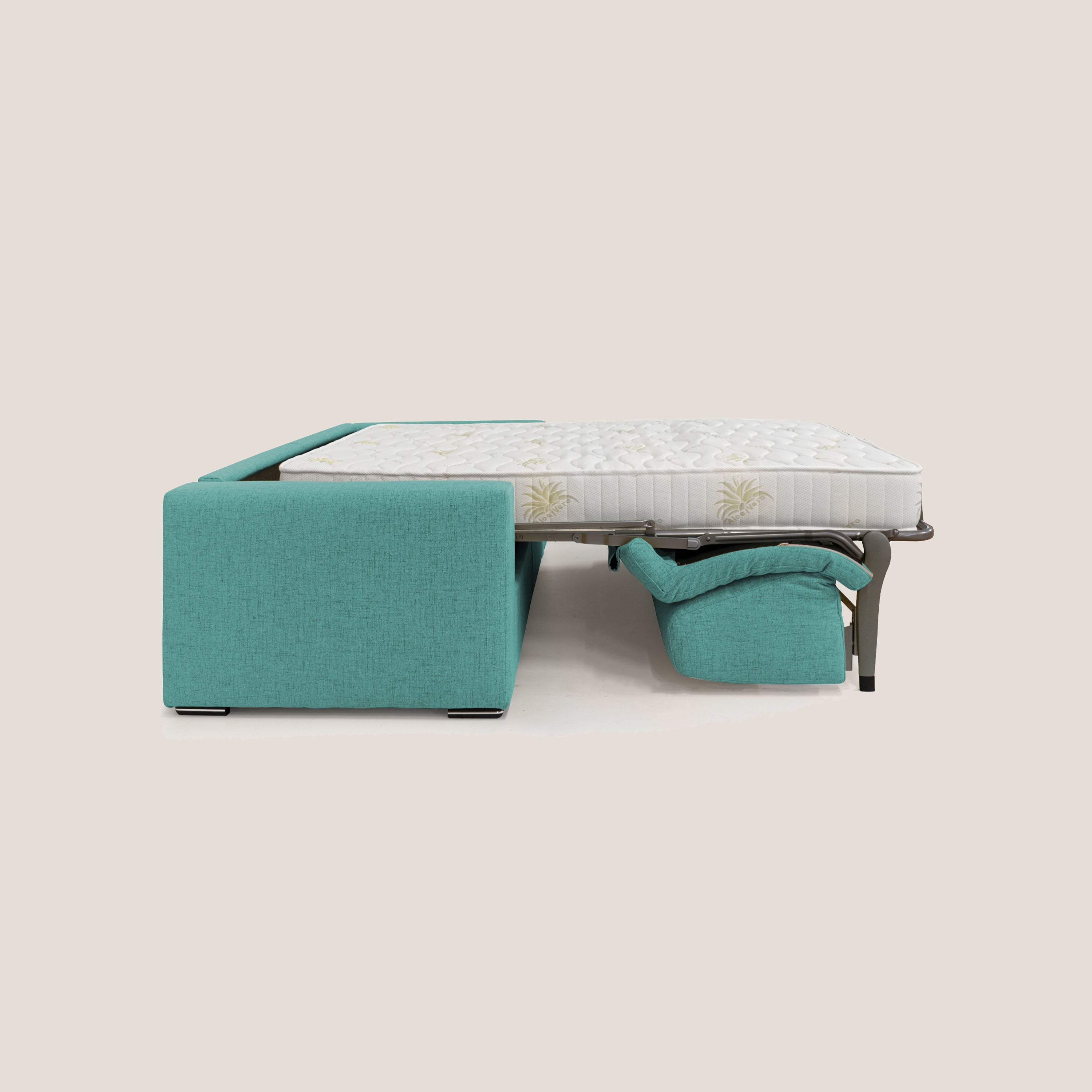 Nixon Divano letto matrimoniale con materasso 20 cm in tessuto impermeabile T03 verde acqua - divani.store