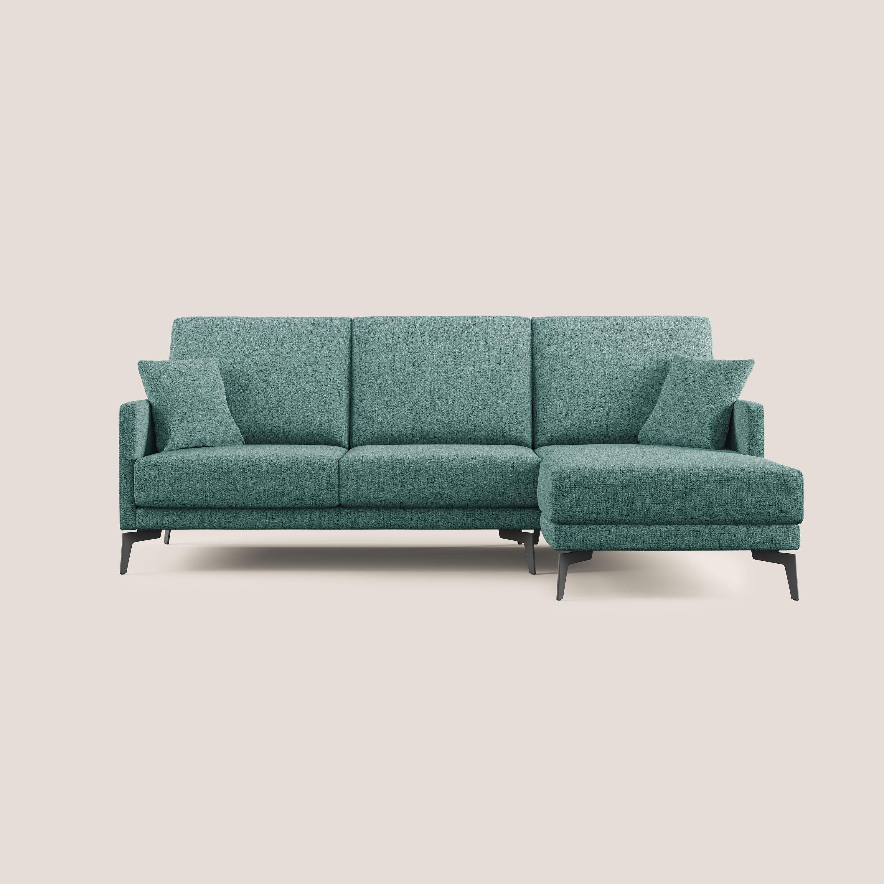 Saturno divano angolare moderno in tessuto morbido impermeabile T03 verde acqua - divani.store