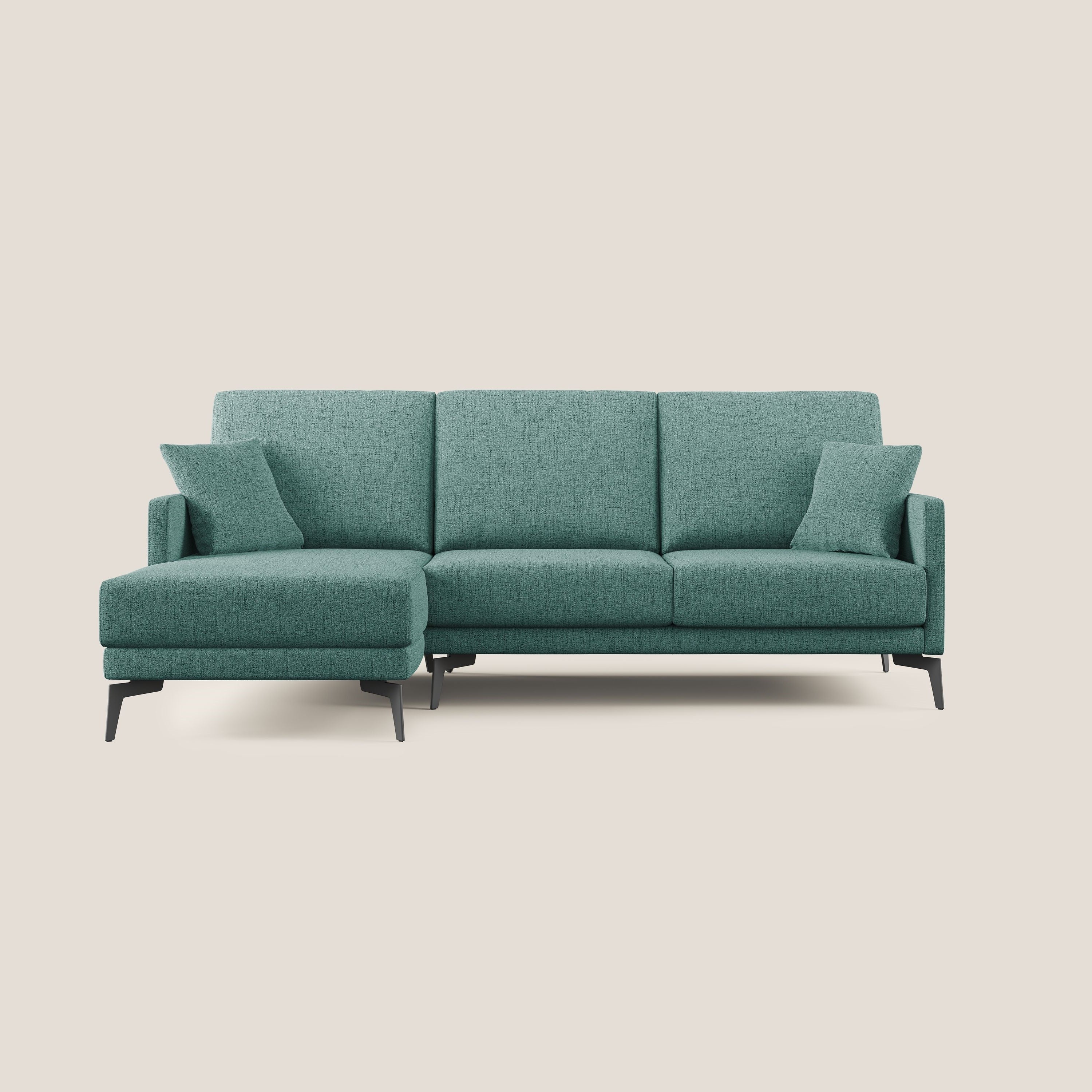 Saturno divano angolare moderno in tessuto morbido impermeabile T03 verde acqua - divani.store