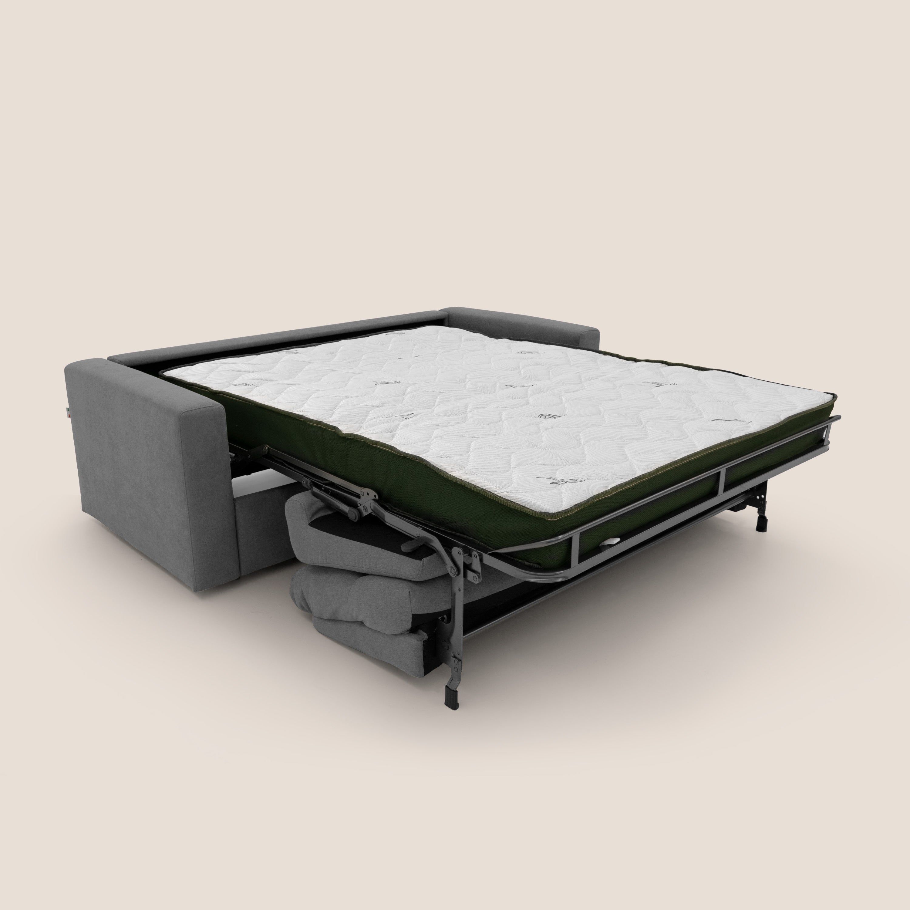 Paloma divano letto con materasso alto 18 cm con Aloe Vera in tessuto impermeabile grigio - divani.store