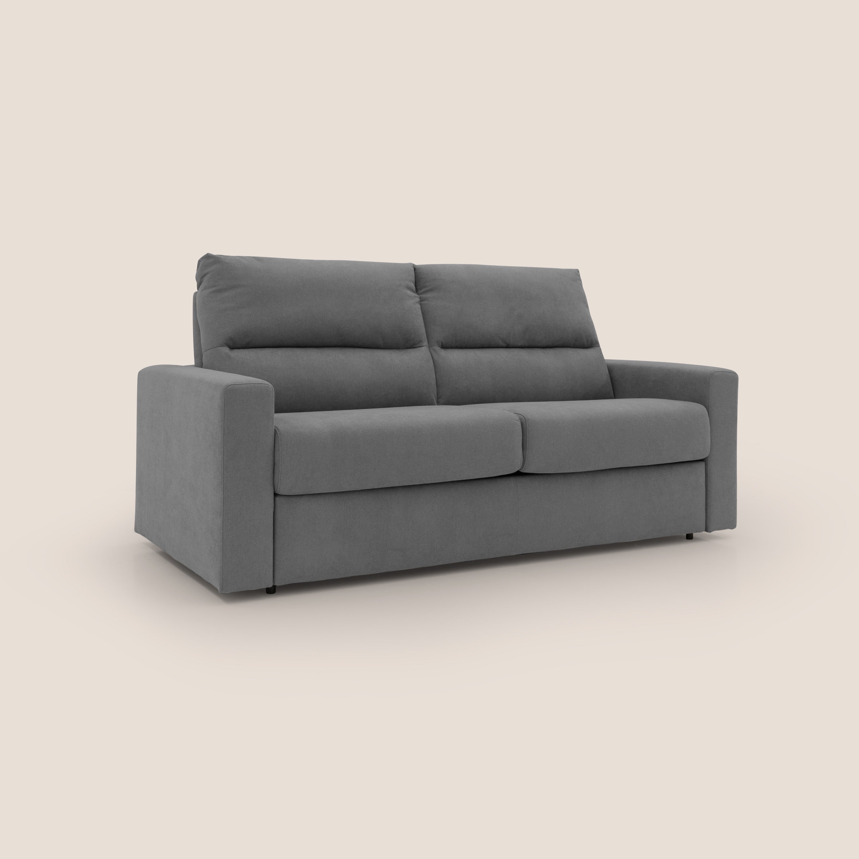 Paloma divano letto con materasso alto 18 cm con Aloe Vera in tessuto impermeabile grigio - divani.store