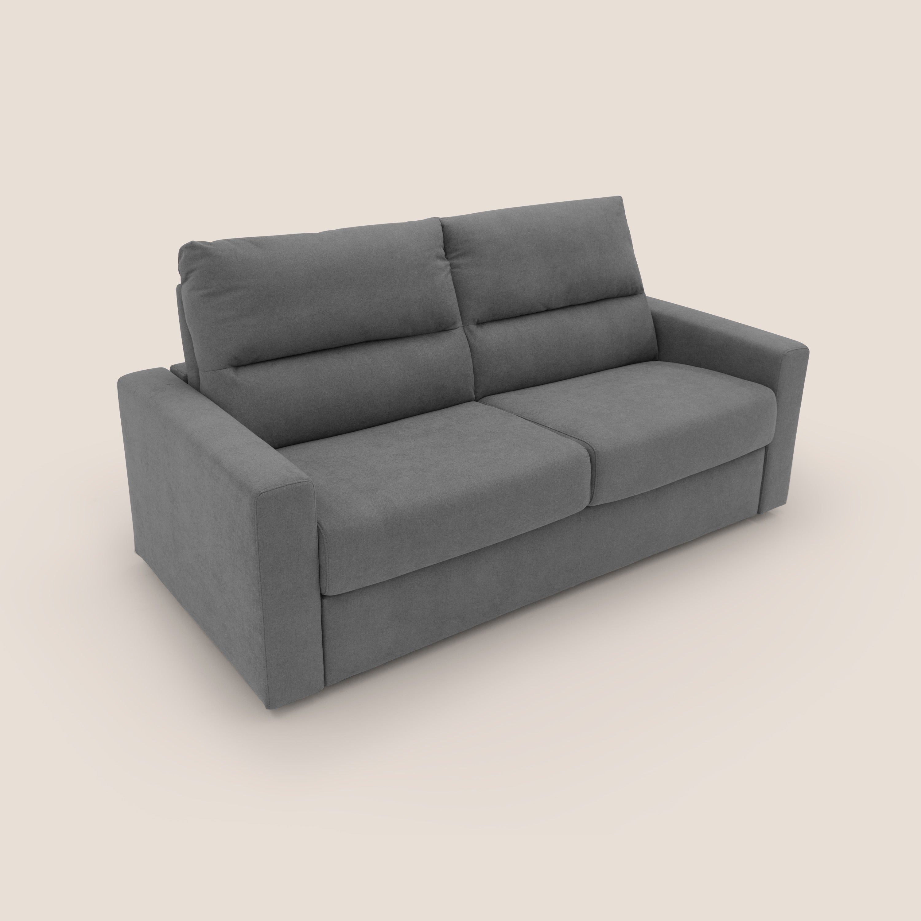 Paloma divano letto con materasso alto 18 cm con Aloe Vera in tessuto impermeabile grigio - divani.store
