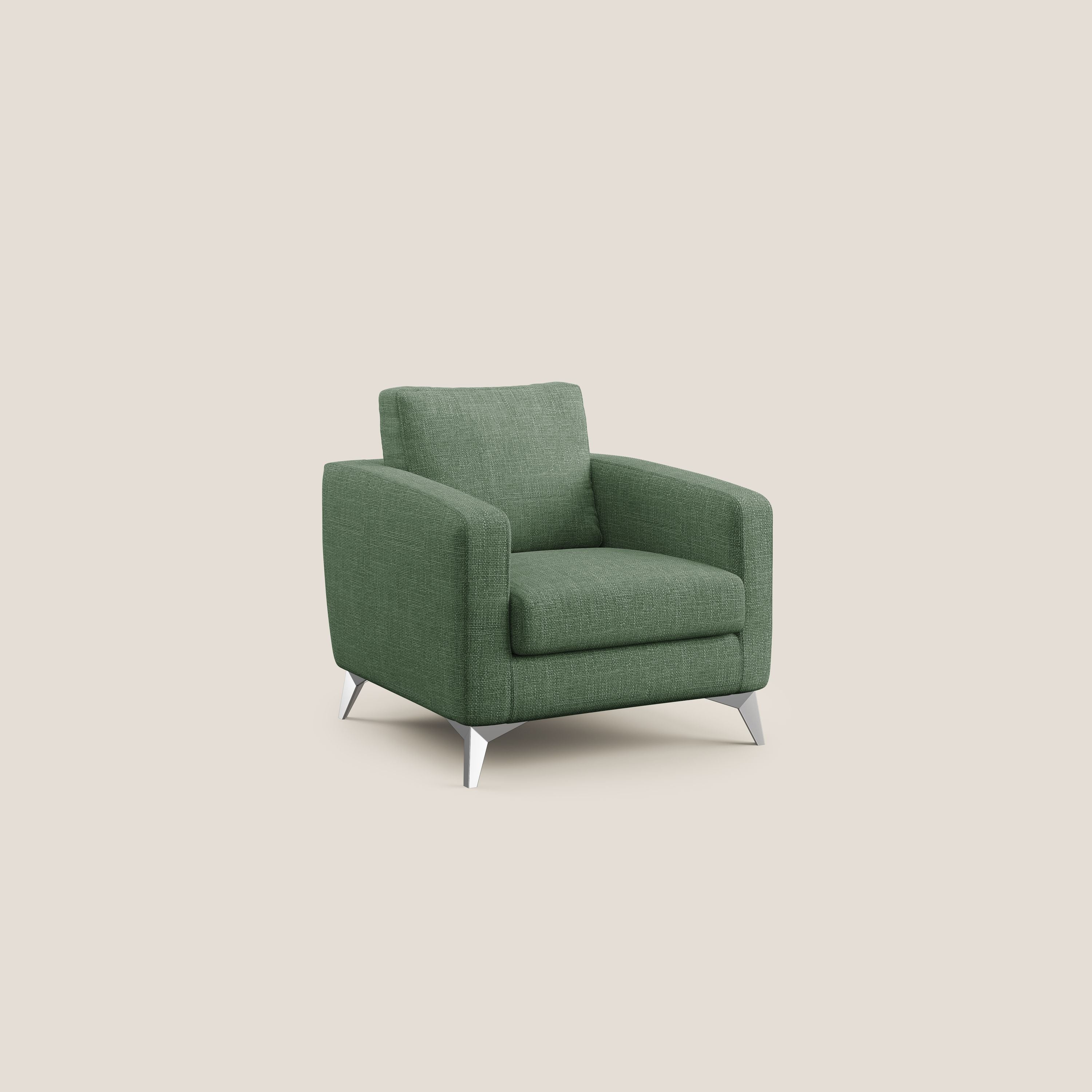 Orione Poltroncina in morbido tessuto impermeabile ad intreccio T06 verde - divani.store