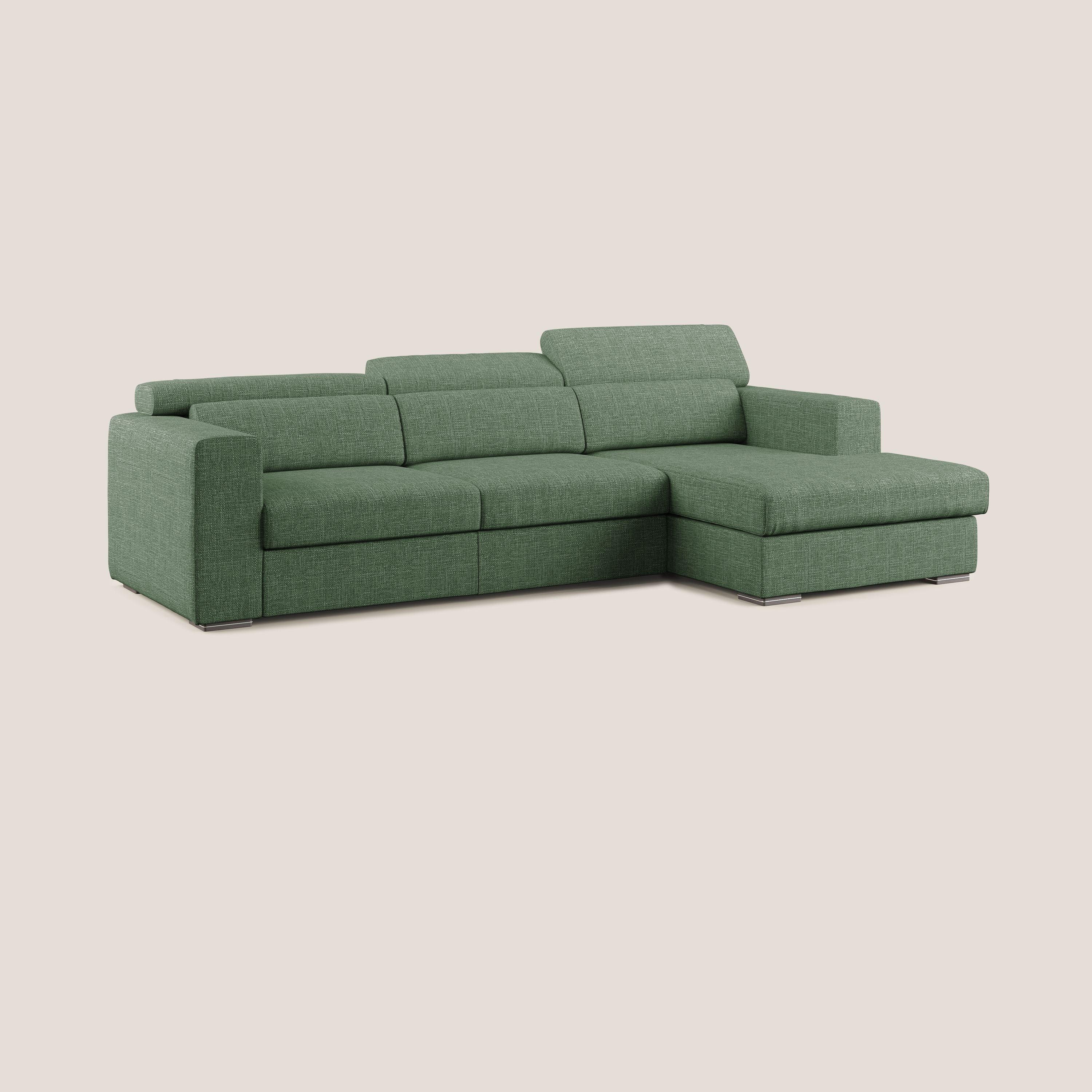Vegas divano angolare con poggiatesta reclinabili in morbido tessuto impermeabile T06 verde - divani.store