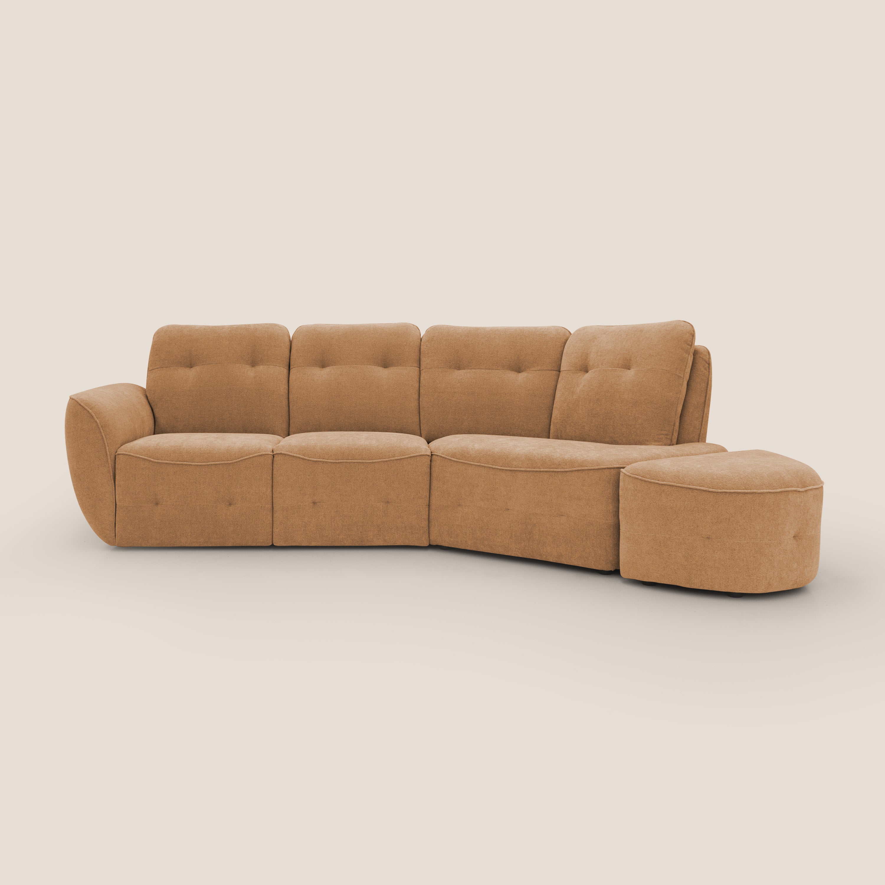 Cerbero divano angolare con pouf mobile in morbido bouclé impermeabile T07 arancio - divani.store