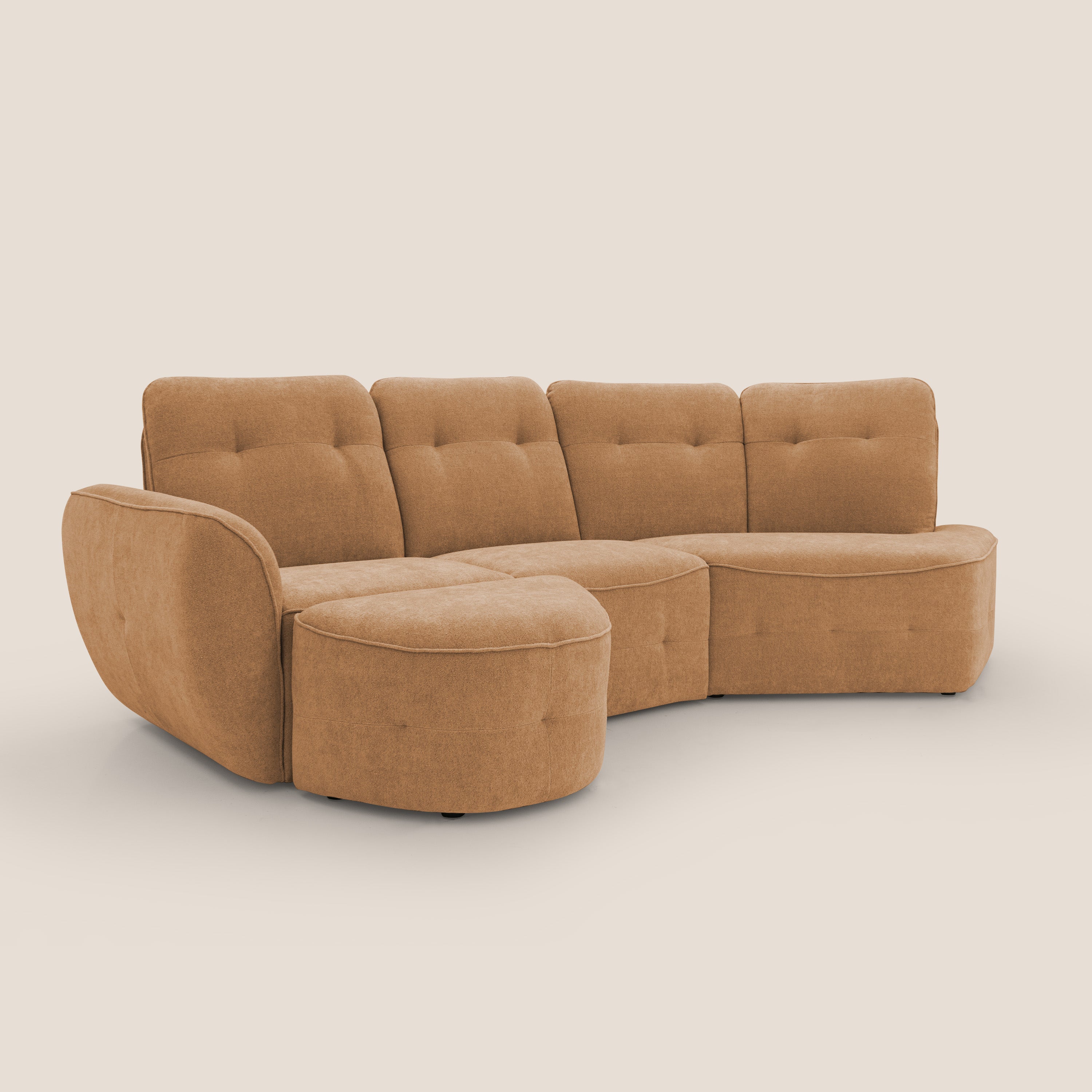 Cerbero divano angolare con pouf mobile in morbido bouclé impermeabile T07 arancio - divani.store