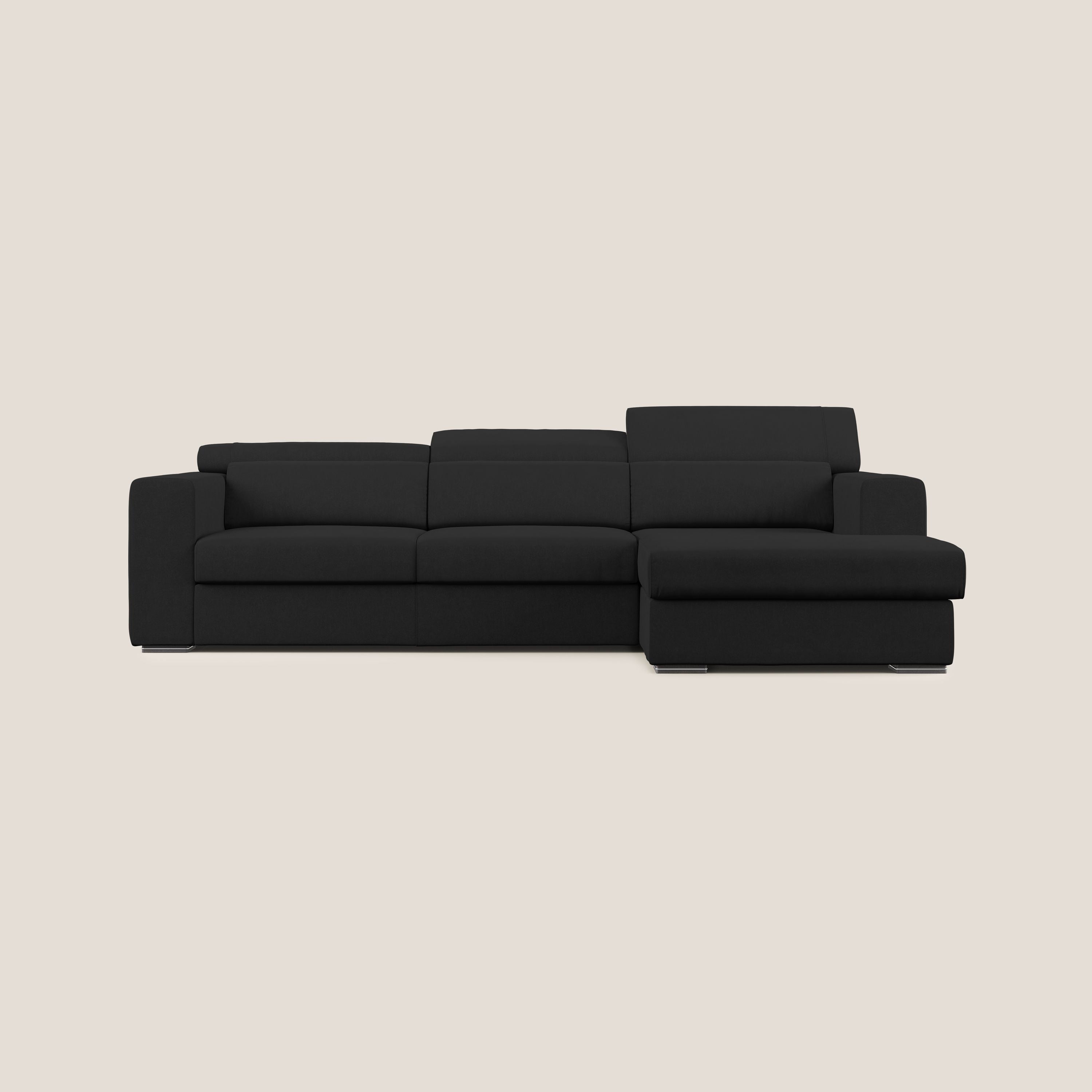 Vegas divano angolare con poggiatesta reclinabili in microfibra impermeabile T11 nero - divani.store
