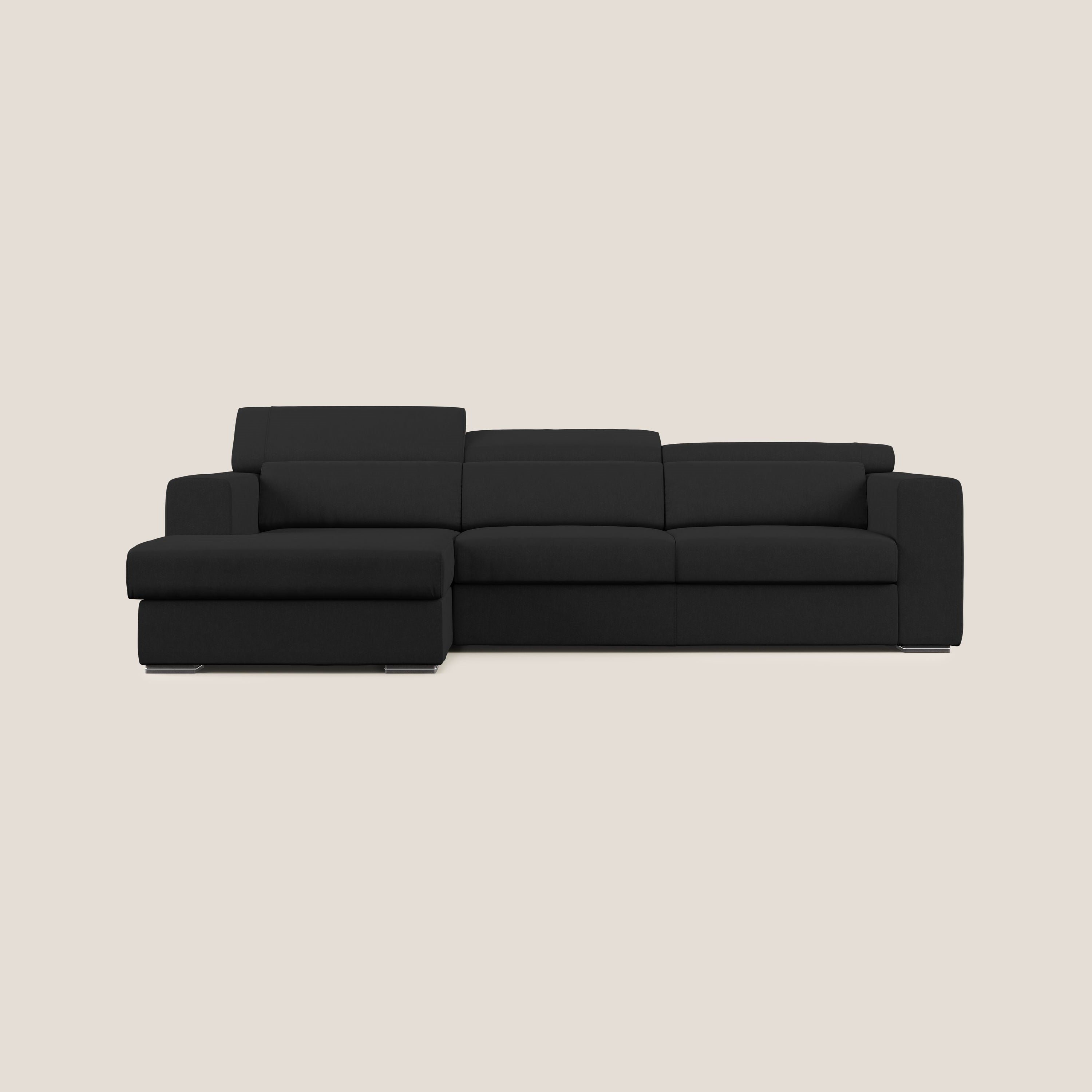 Vegas divano angolare con poggiatesta reclinabili in microfibra impermeabile T11 nero - divani.store