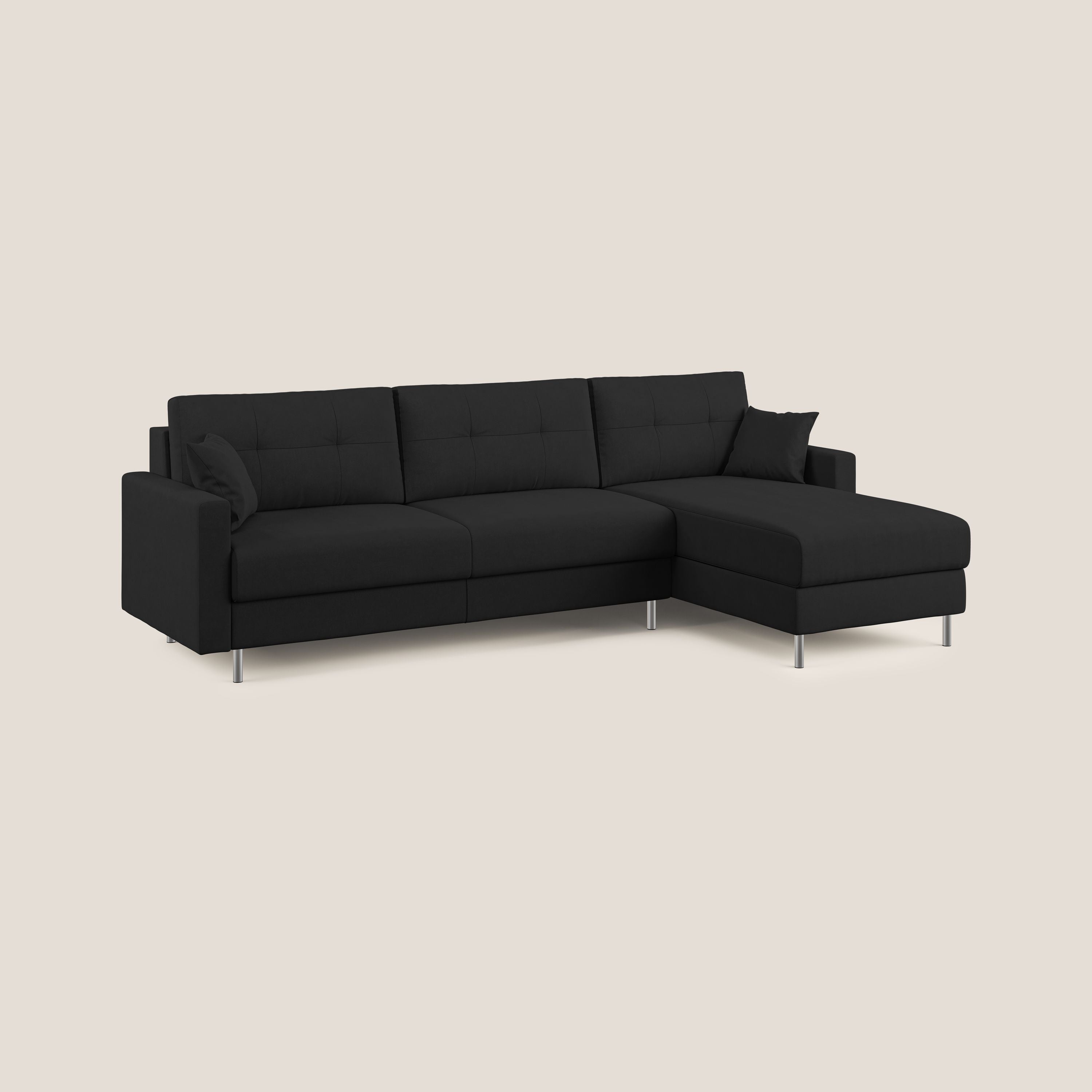 Megan divano letto angolare in microfibra smacchiabile T11 nero - divani.store
