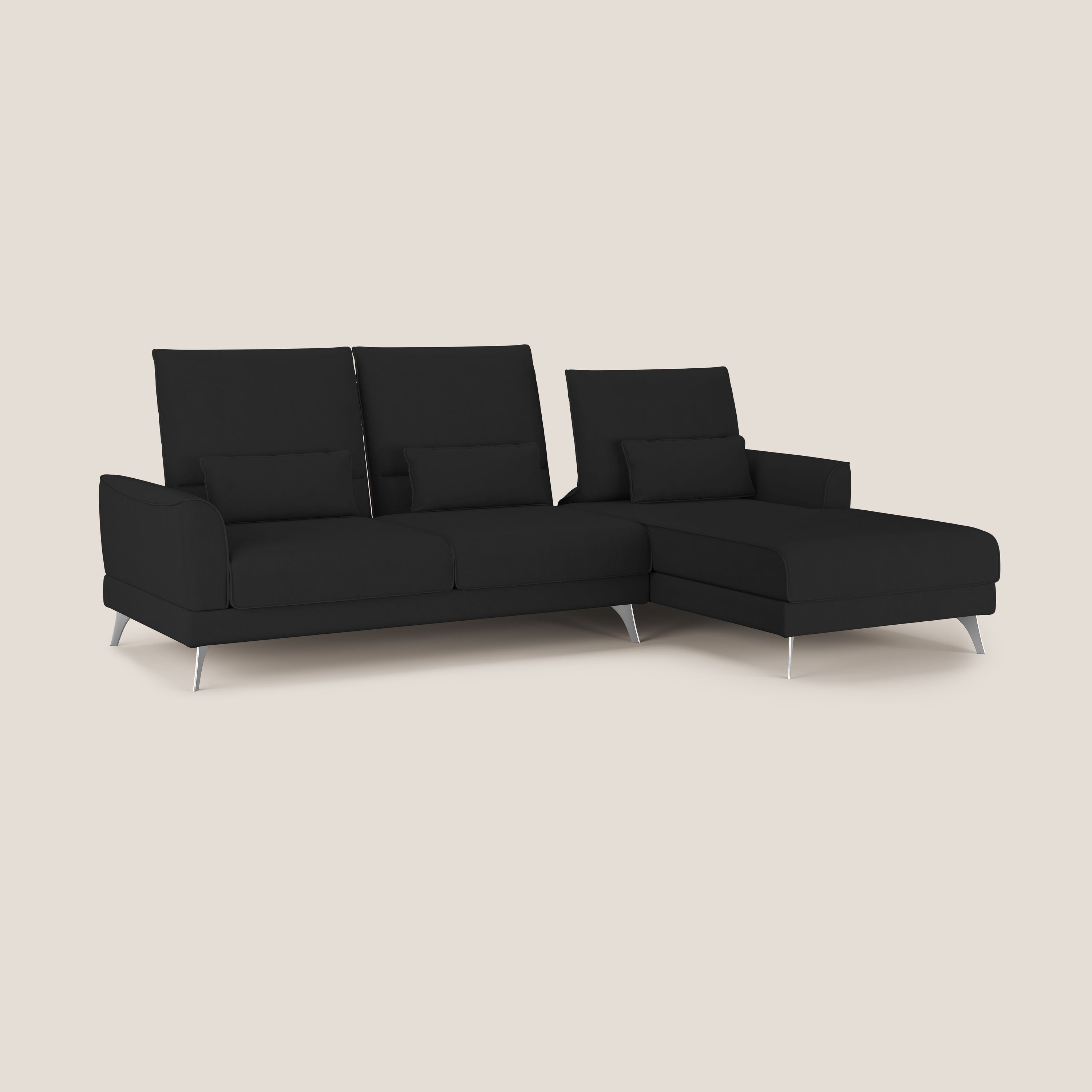 Tommy Divano angolare con relax e schienali traslanti in microfibra smacchiabile T11 nero - divani.store