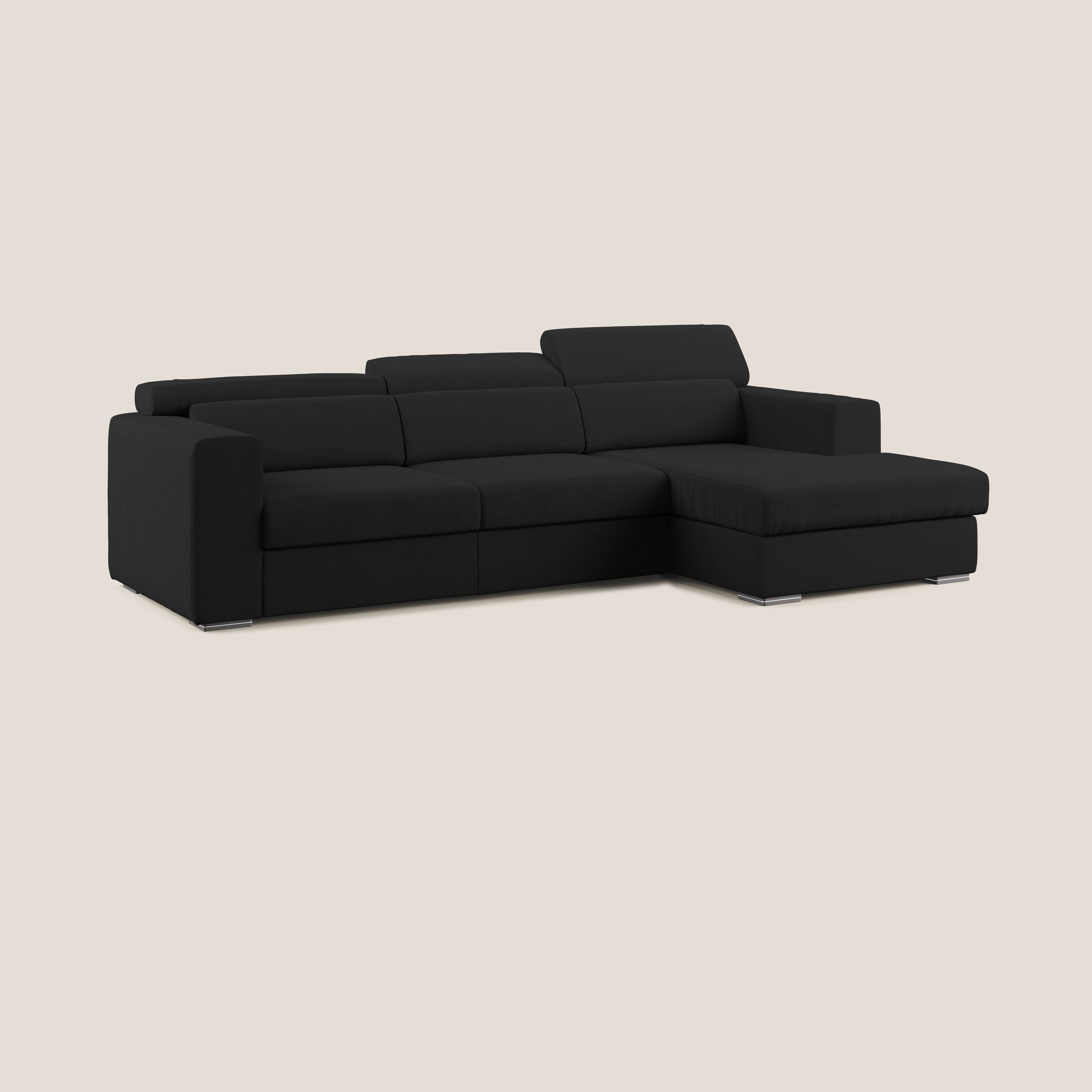 Vegas divano angolare con poggiatesta reclinabili in microfibra impermeabile T11 nero - divani.store