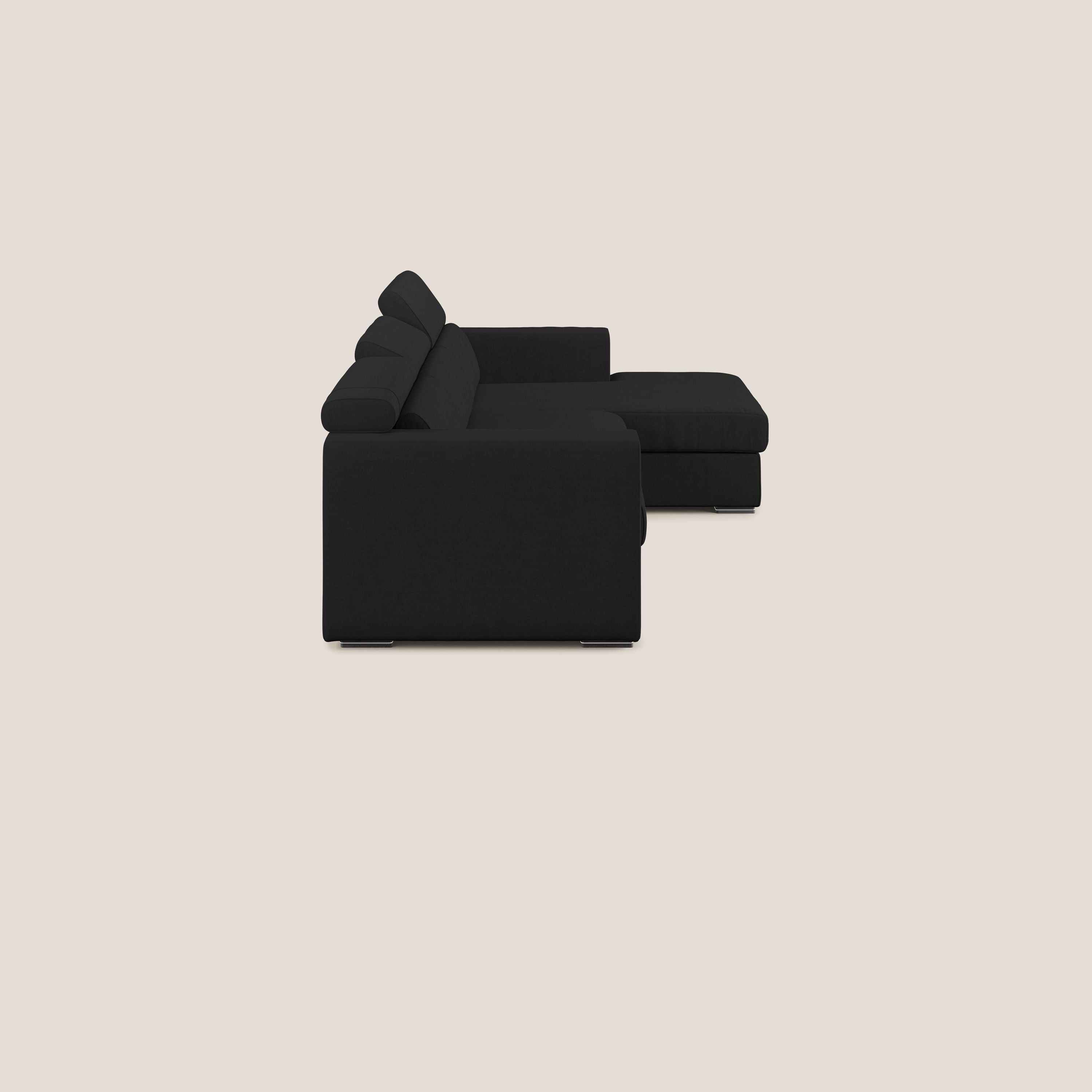 Vegas divano angolare con poggiatesta reclinabili in microfibra impermeabile T11 nero - divani.store