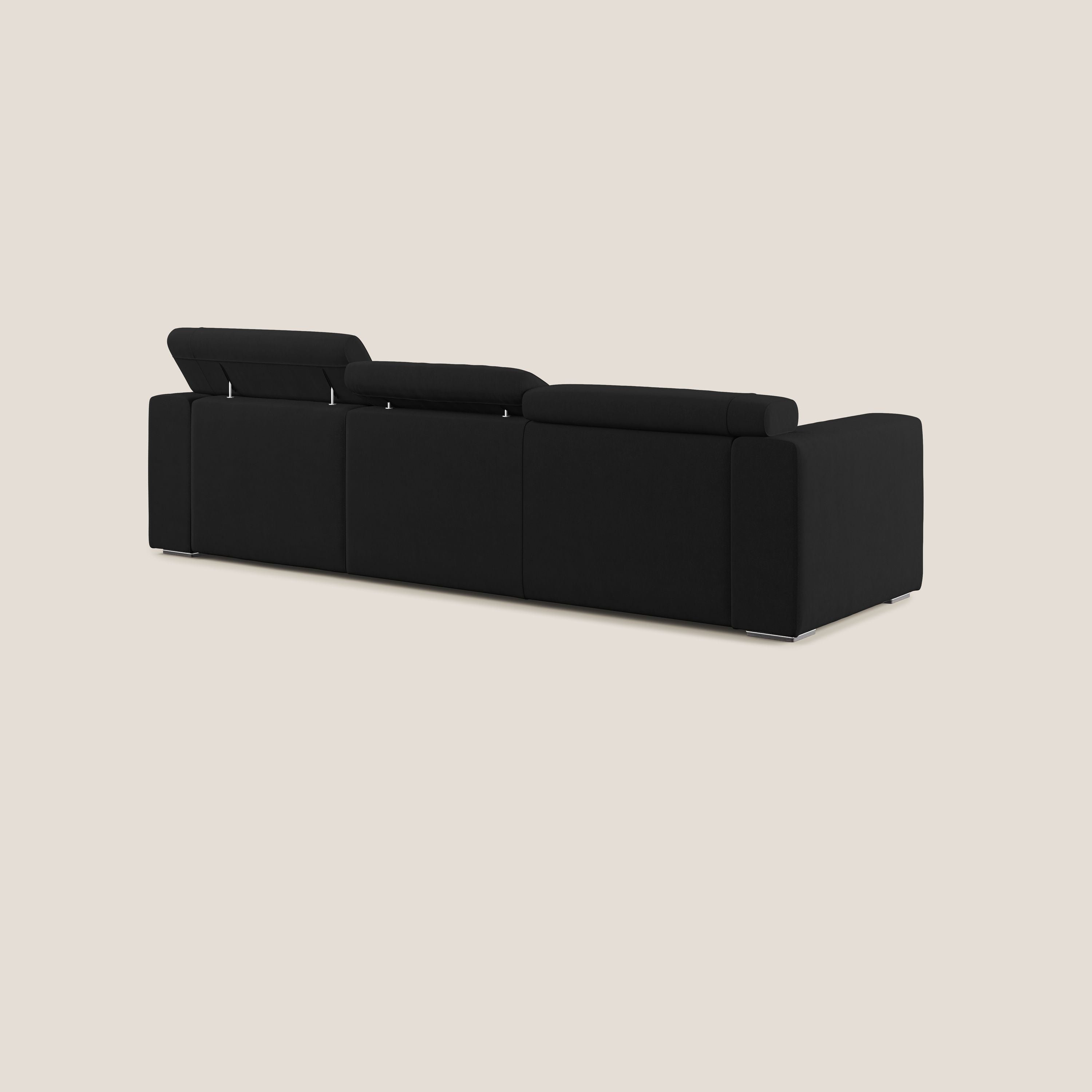 Vegas divano angolare con poggiatesta reclinabili in microfibra impermeabile T11 nero - divani.store
