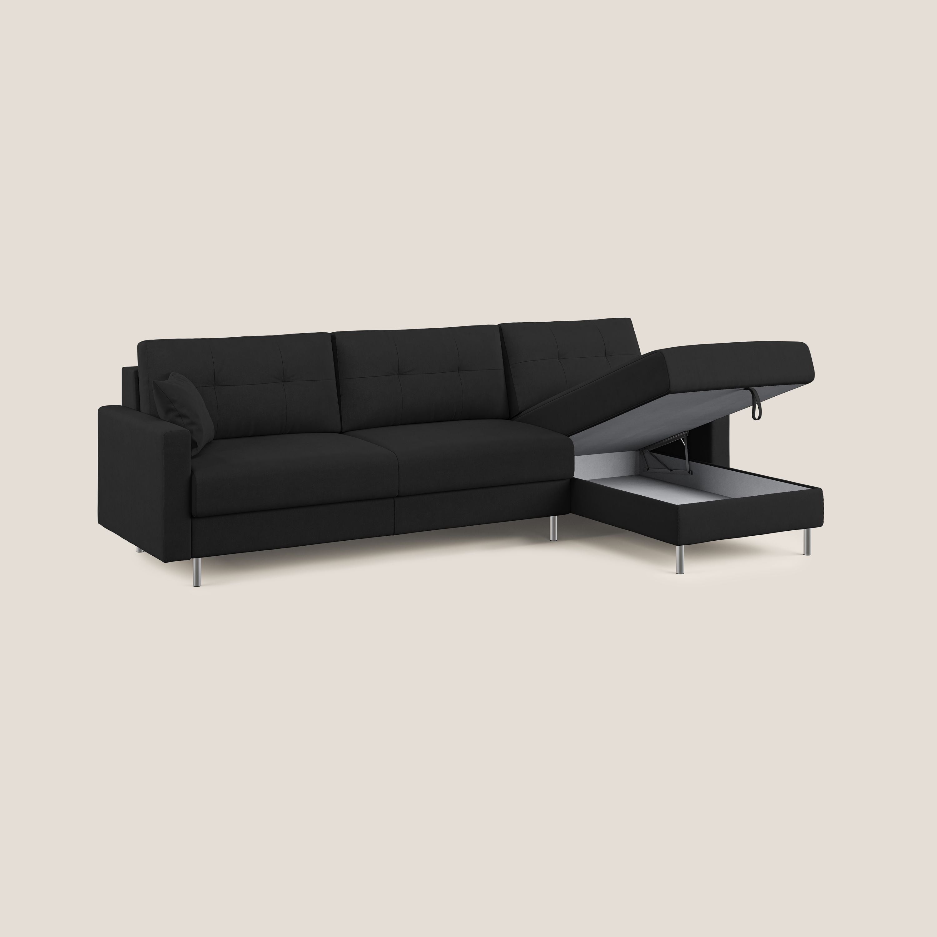 Megan divano letto angolare in microfibra smacchiabile T11 nero - divani.store