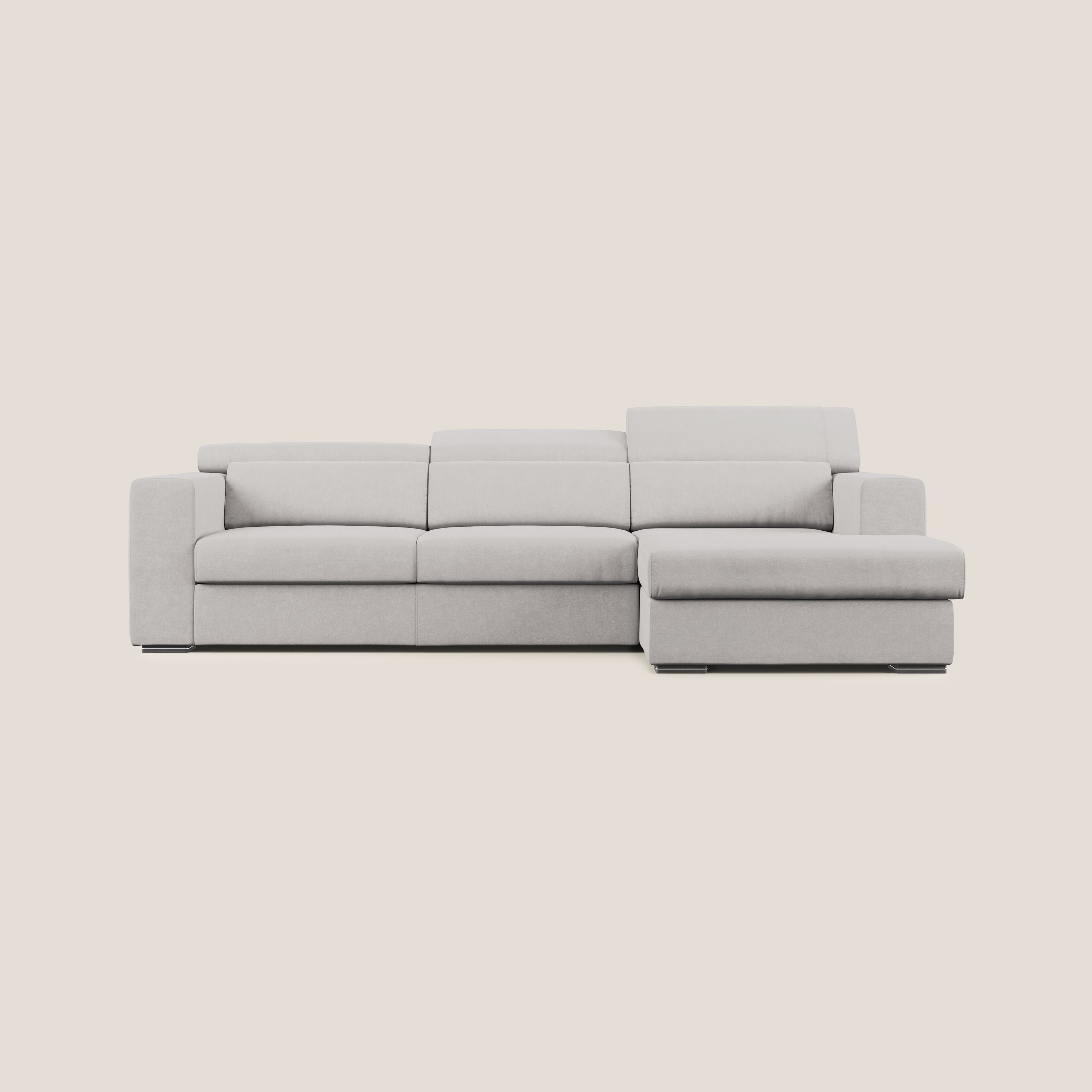 Vegas divano angolare con poggiatesta reclinabili in microfibra impermeabile T11 grigio chiaro - divani.store