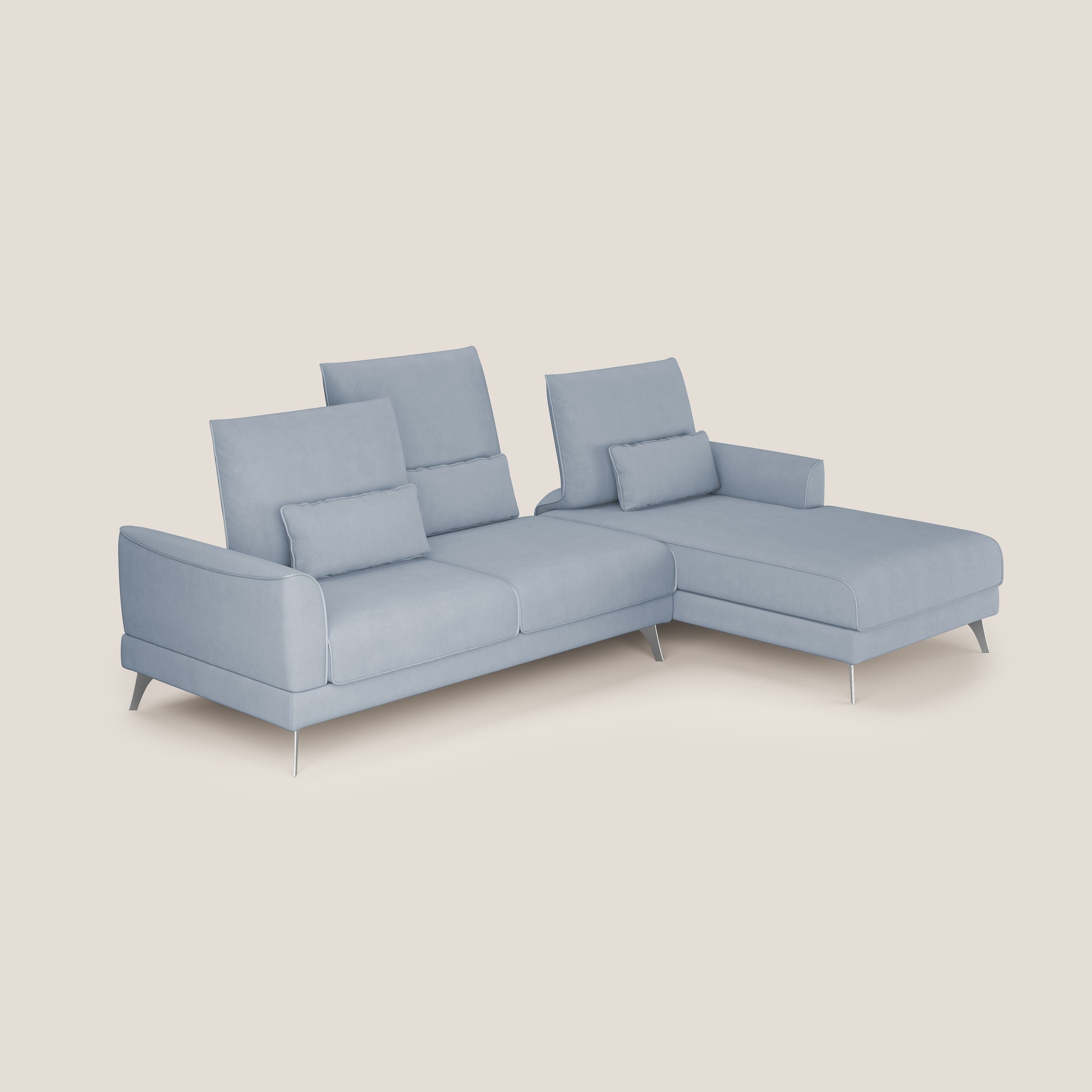 Tommy Divano angolare con relax e schienali traslanti in microfibra smacchiabile T11 carta da zucchero - divani.store