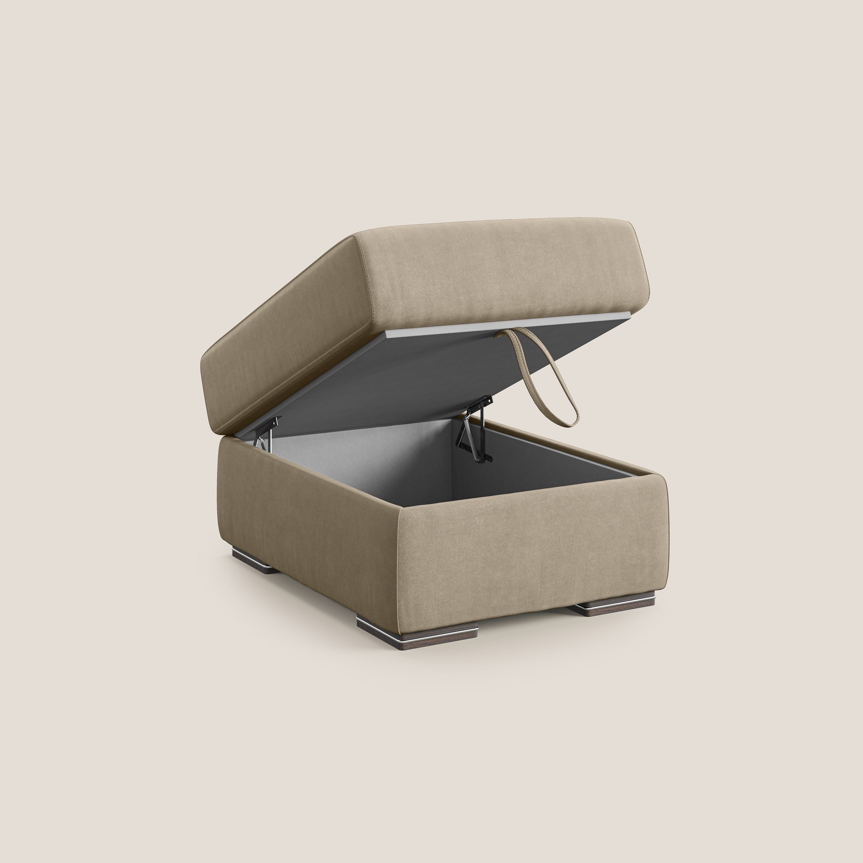 Sun pouf apribile contenitore in microfibra smacchiabile T11 tortora - divani.store