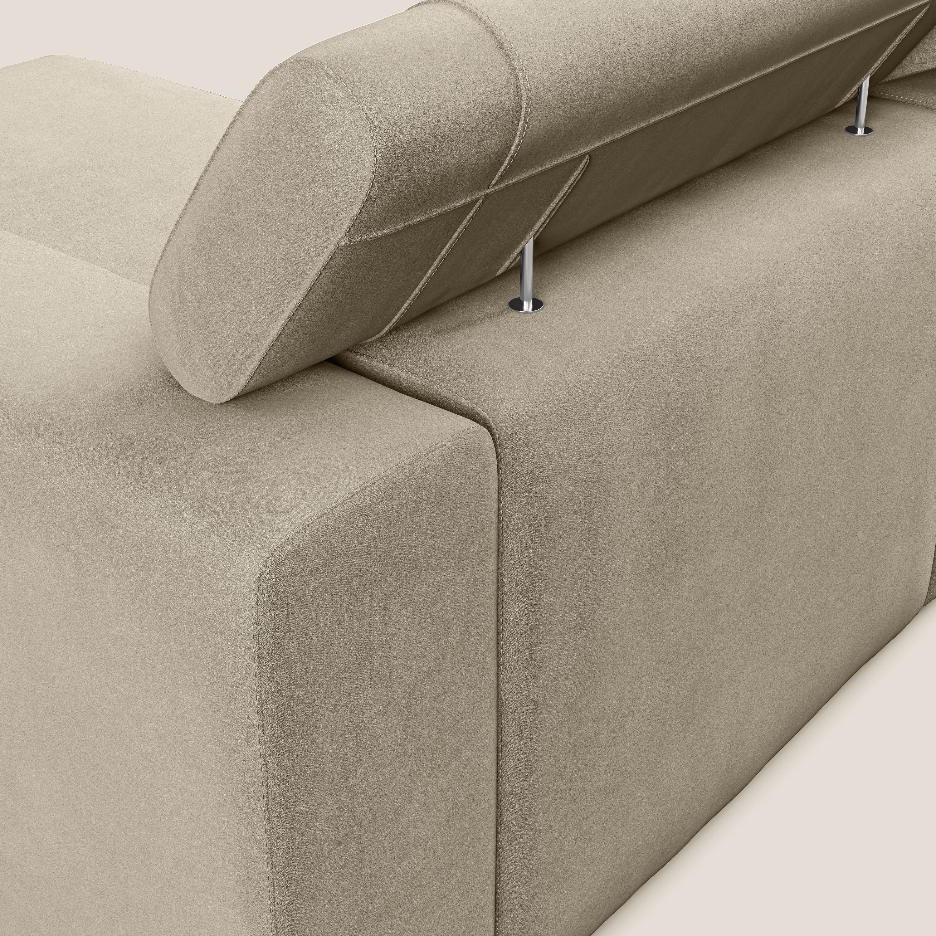 Vegas divano angolare con poggiatesta reclinabili in microfibra impermeabile T11 tortora - divani.store