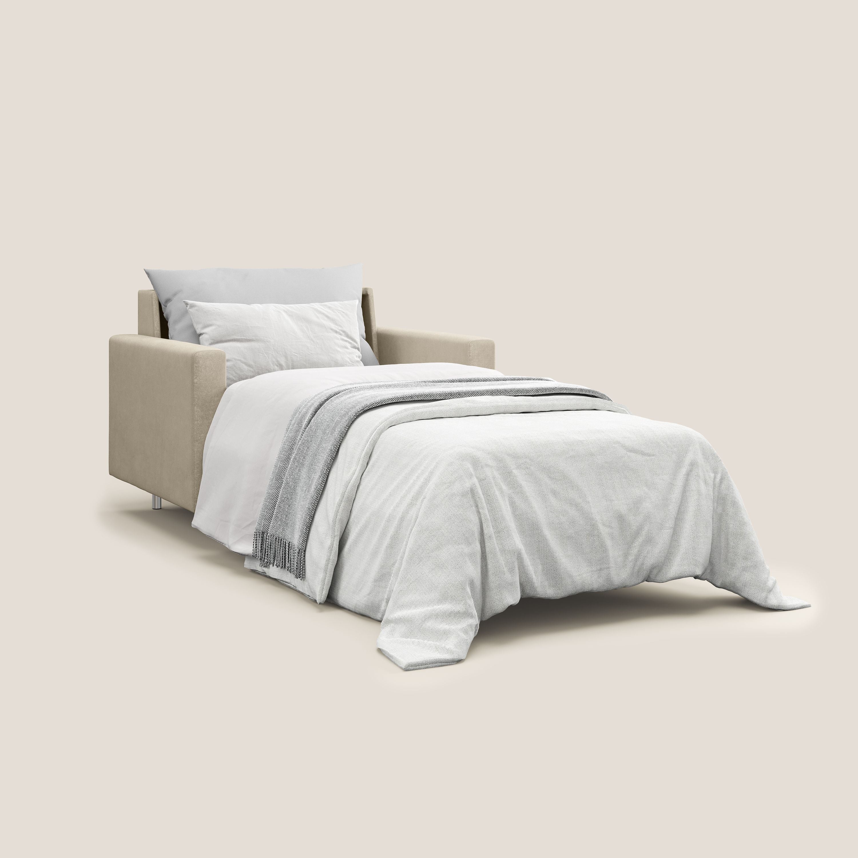 Megan poltrona letto in microfibra smacchiabile T11 tortora - divani.store