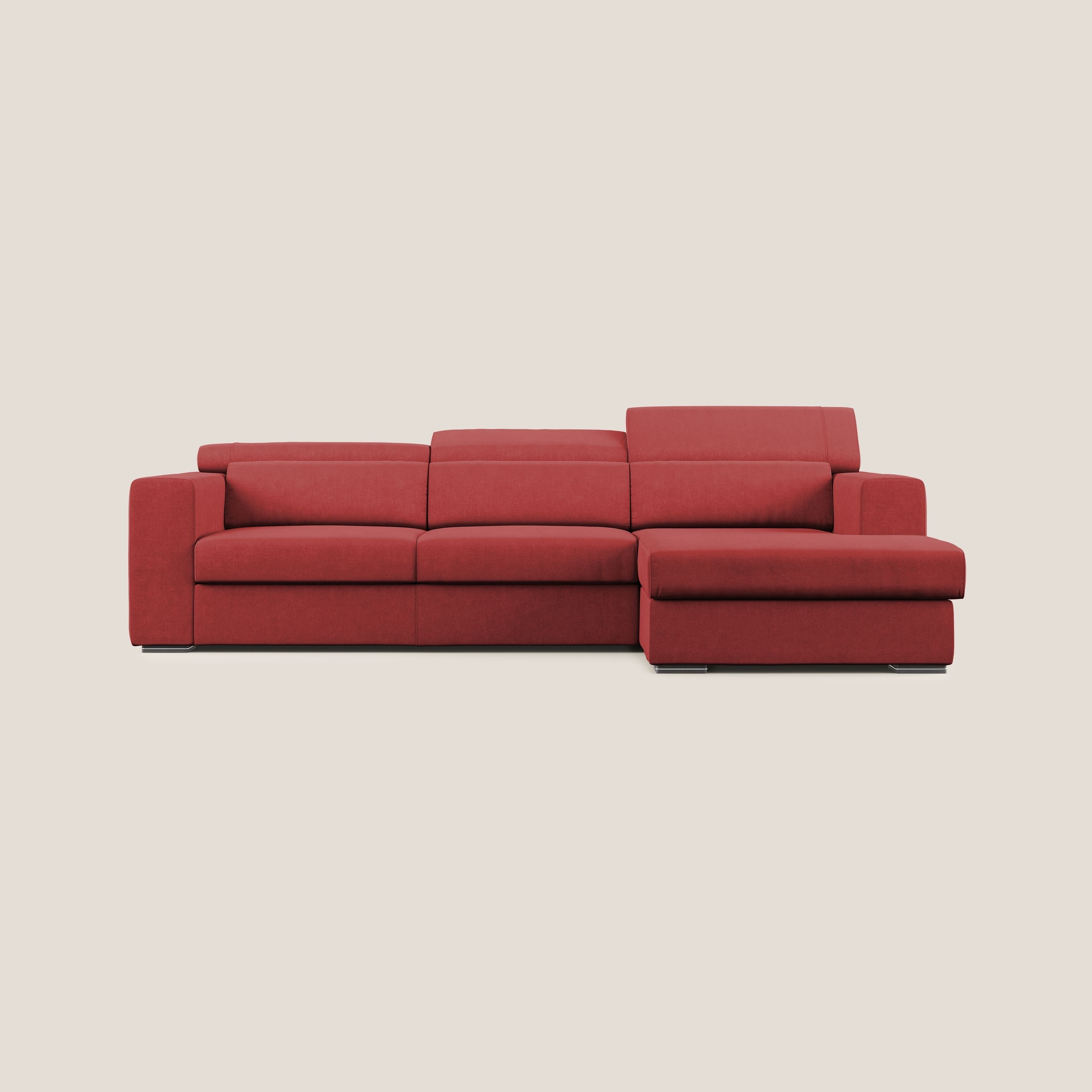 Vegas divano angolare con poggiatesta reclinabili in microfibra impermeabile T11 rosso - divani.store