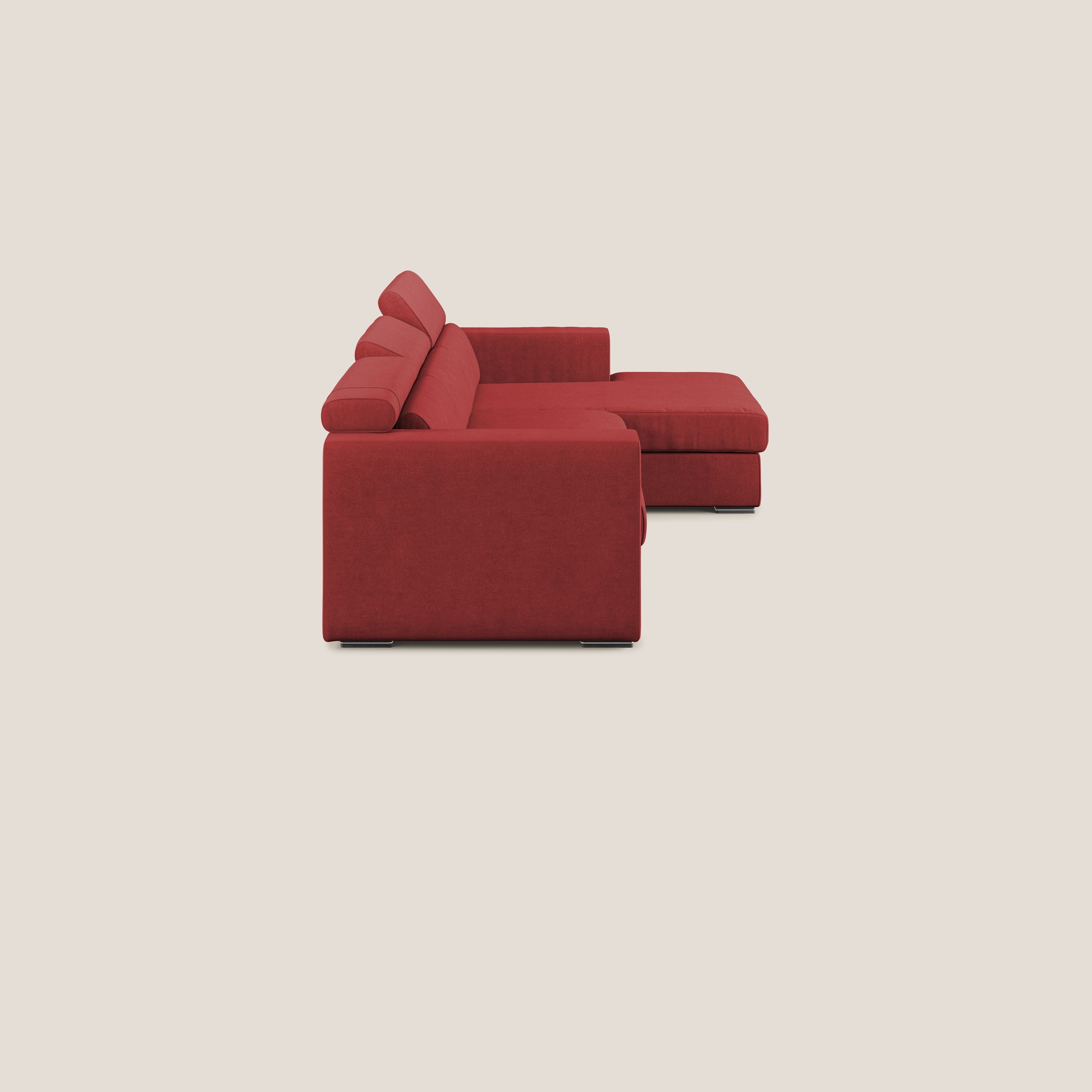 Vegas divano angolare con poggiatesta reclinabili in microfibra impermeabile T11 rosso - divani.store