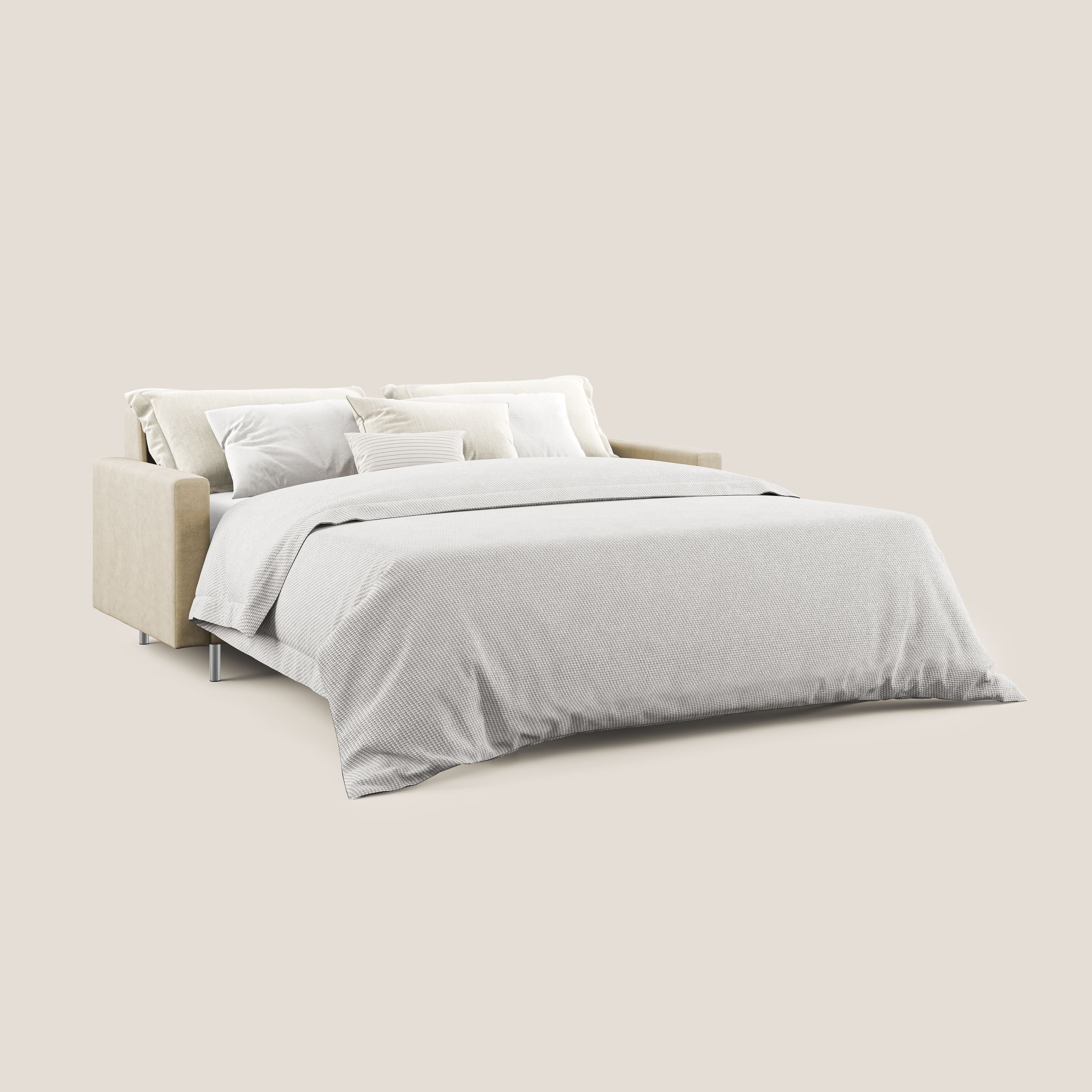 Megan divano letto matrimoniale in microfibra smacchiabile T11 beige - divani.store