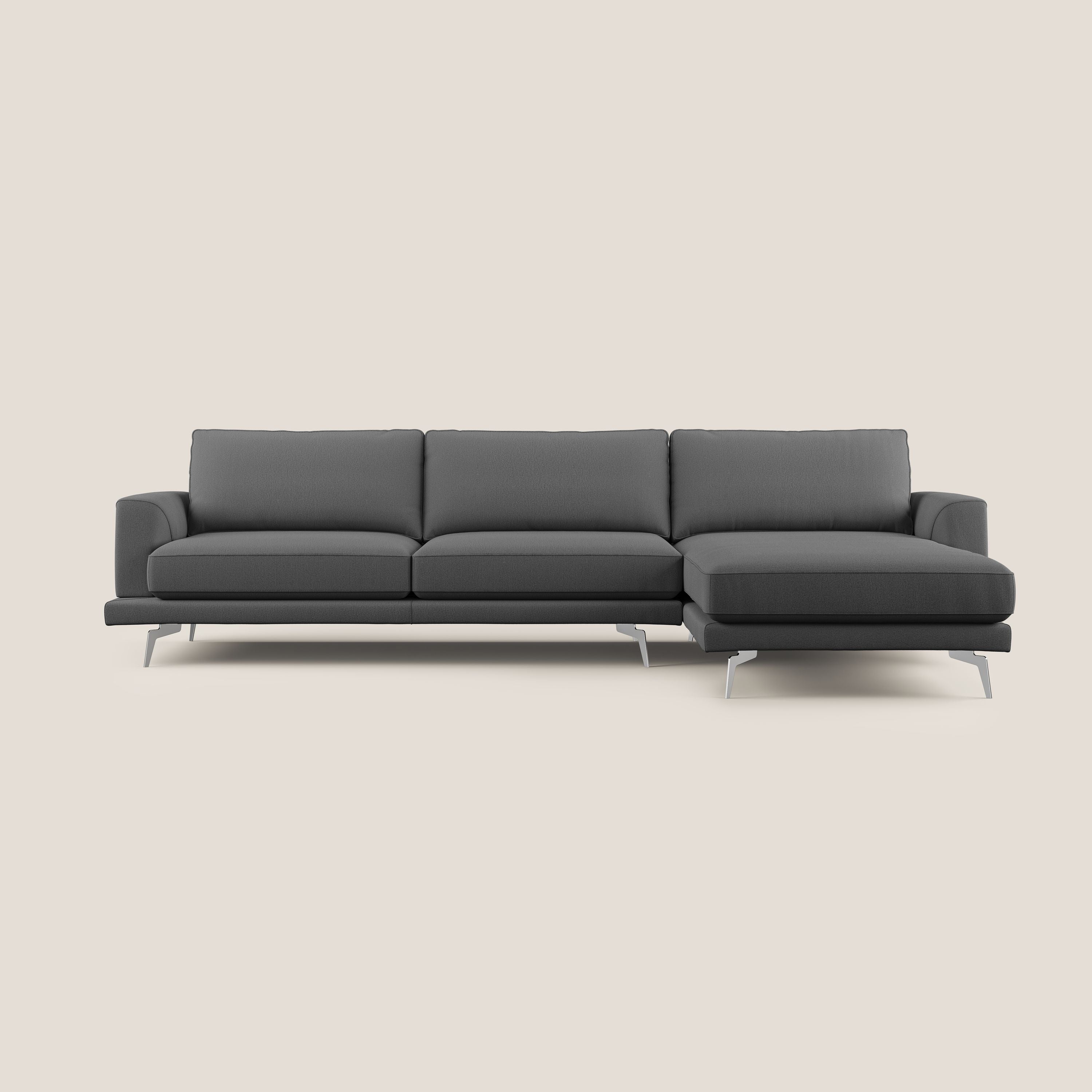 Dorian divano moderno angolare con penisola in tessuto morbido antimacchia T05 antracite - divani.store