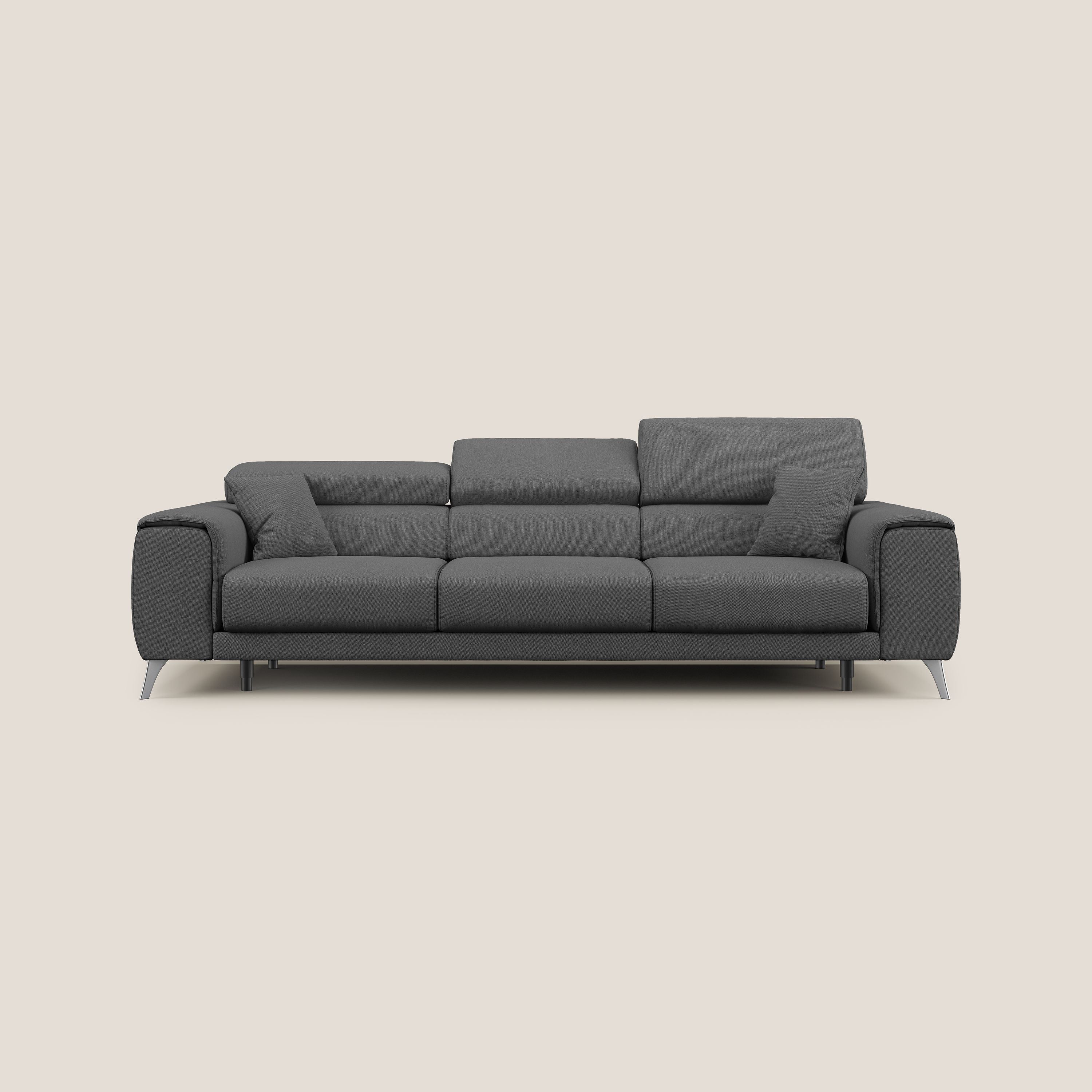 Fusion divano con 3 sedute allungabili in tessuto smacchiabile T05 antracite - divani.store