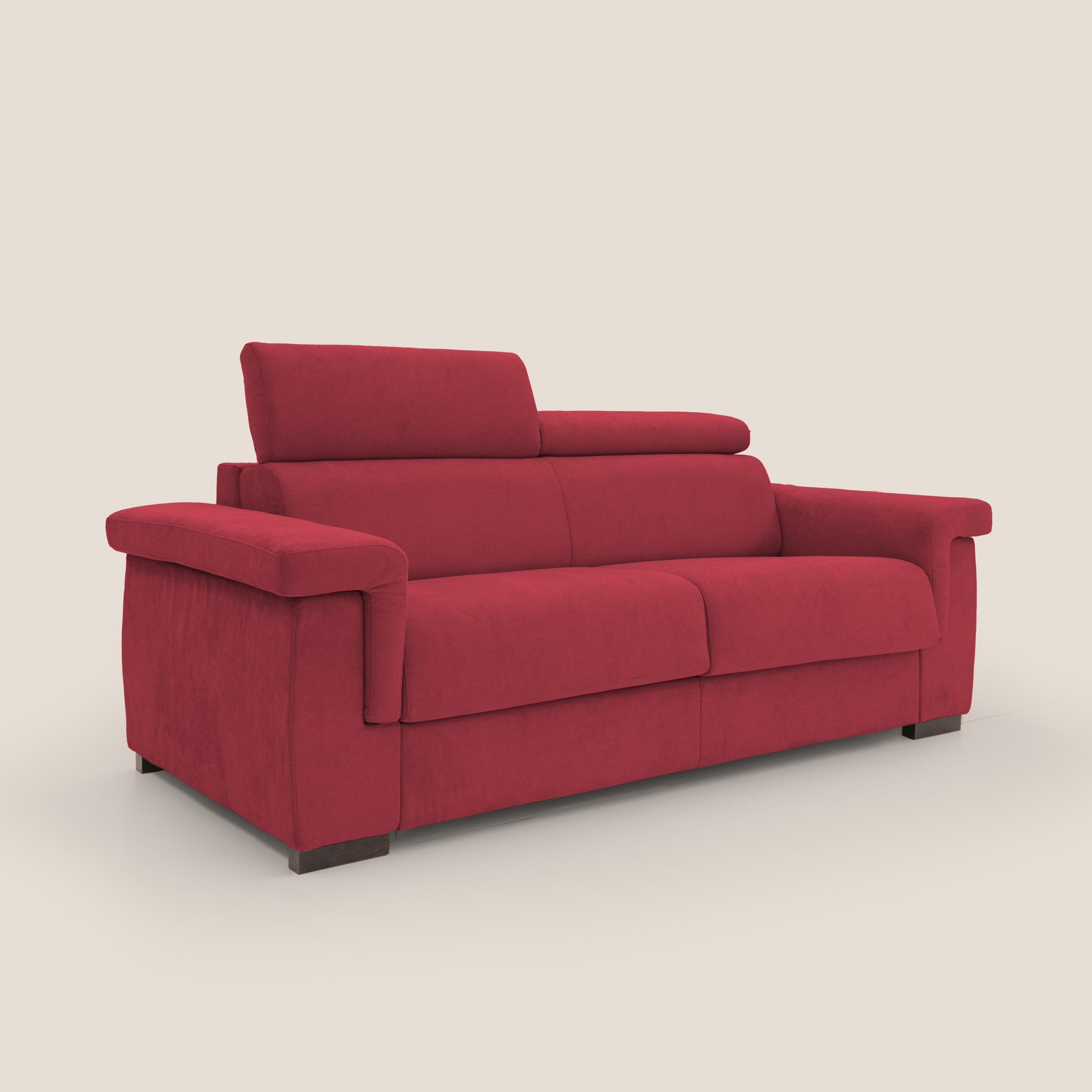 Bjorn divano letto sfoderabile con materasso H18 cm e poggiatesta reclinabili in tessuto impermeabile T02 rosso - divani.store