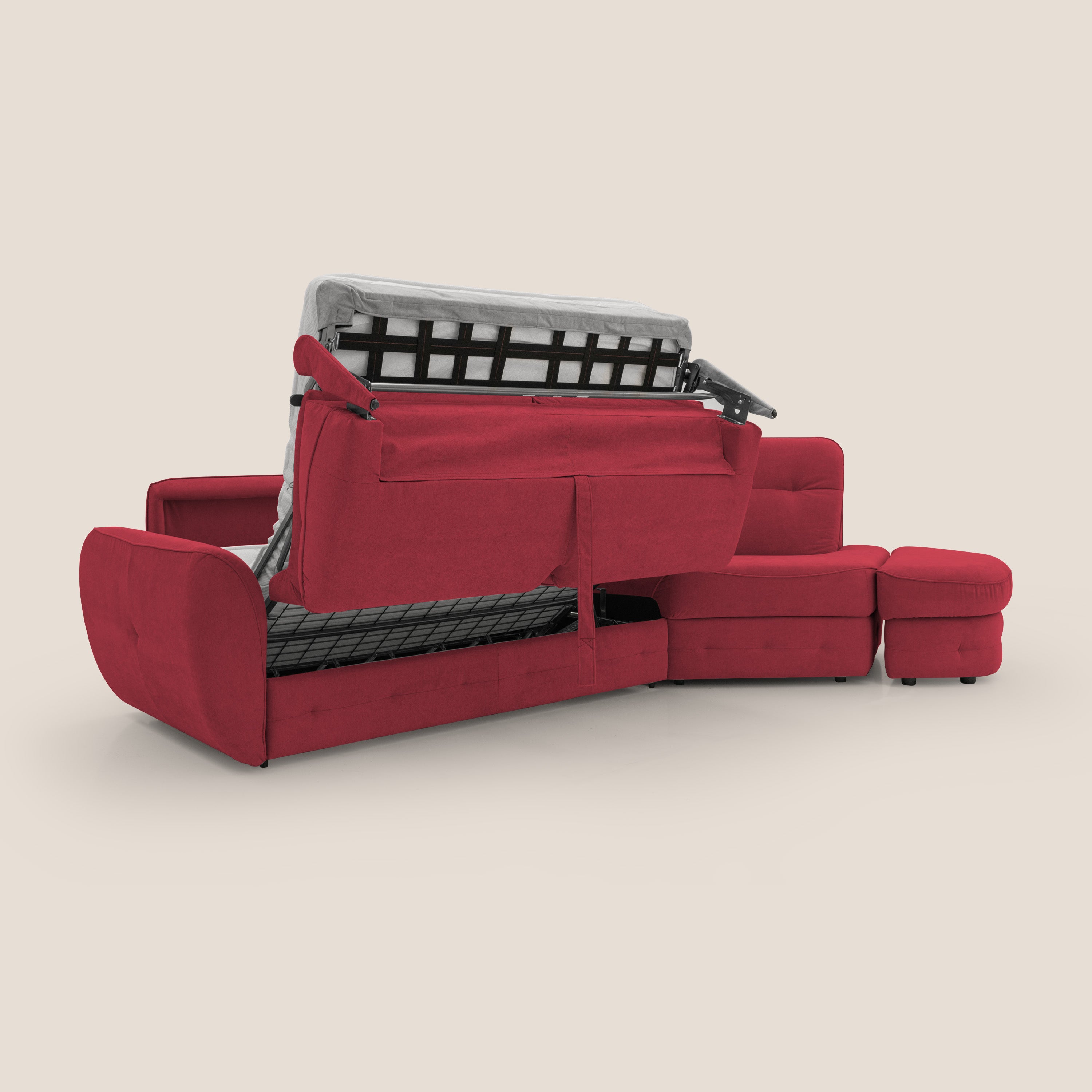 Zeus divano letto angolare con materasso H18 cm pouf mobile in tessuto impermeabile T02 - divani.store