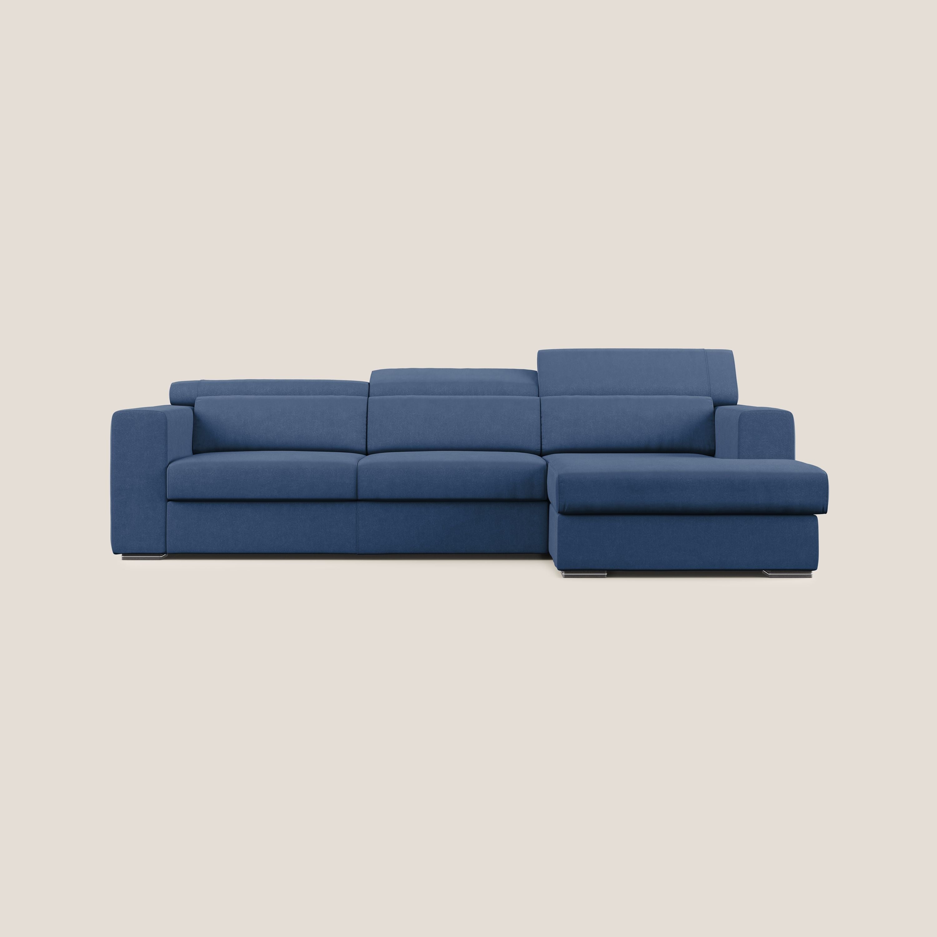 Vegas divano angolare con poggiatesta reclinabili in microfibra impermeabile T11 blu - divani.store
