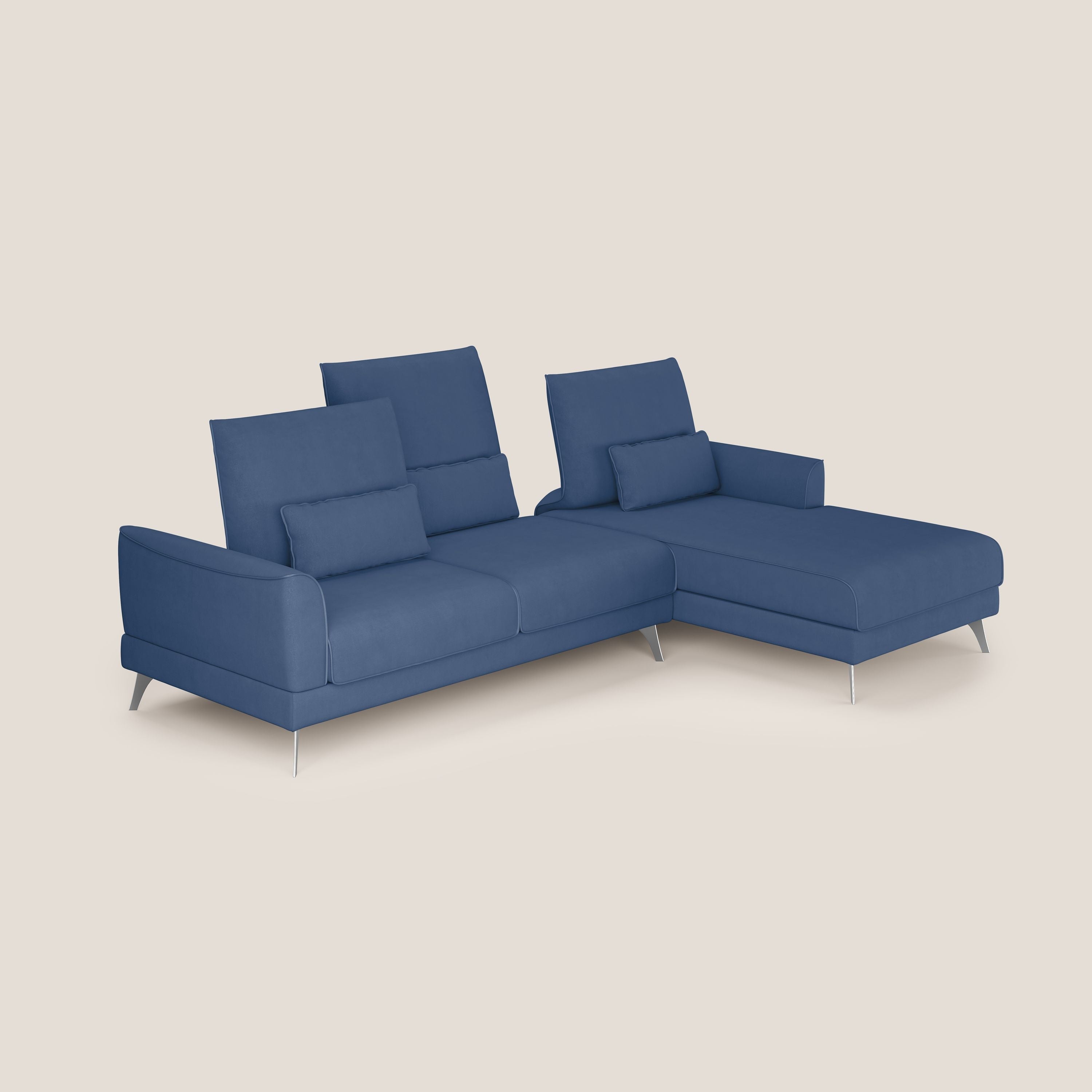 Tommy Divano angolare con relax e schienali traslanti in microfibra smacchiabile T11 blu - divani.store