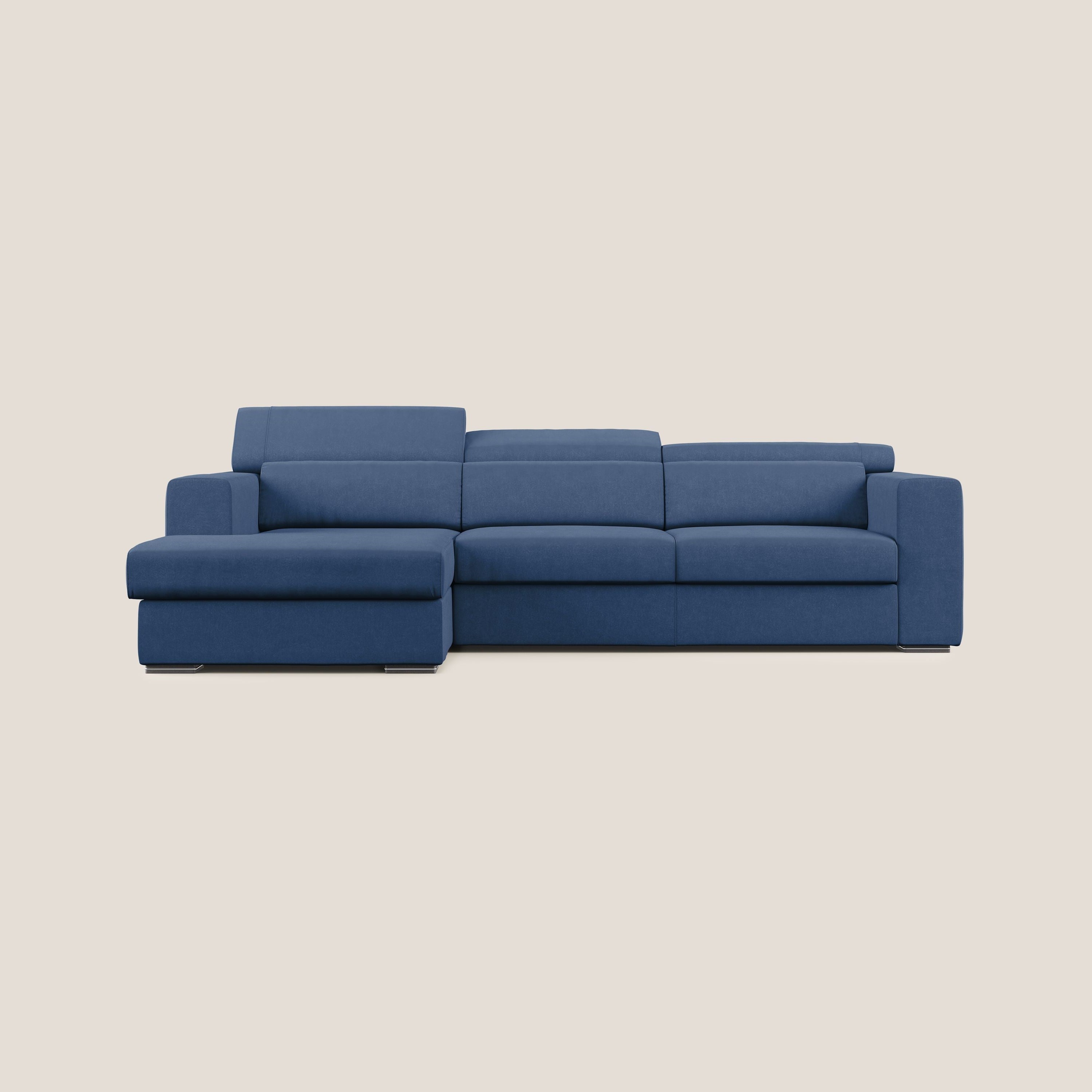 Vegas divano angolare con poggiatesta reclinabili in microfibra impermeabile T11 blu - divani.store