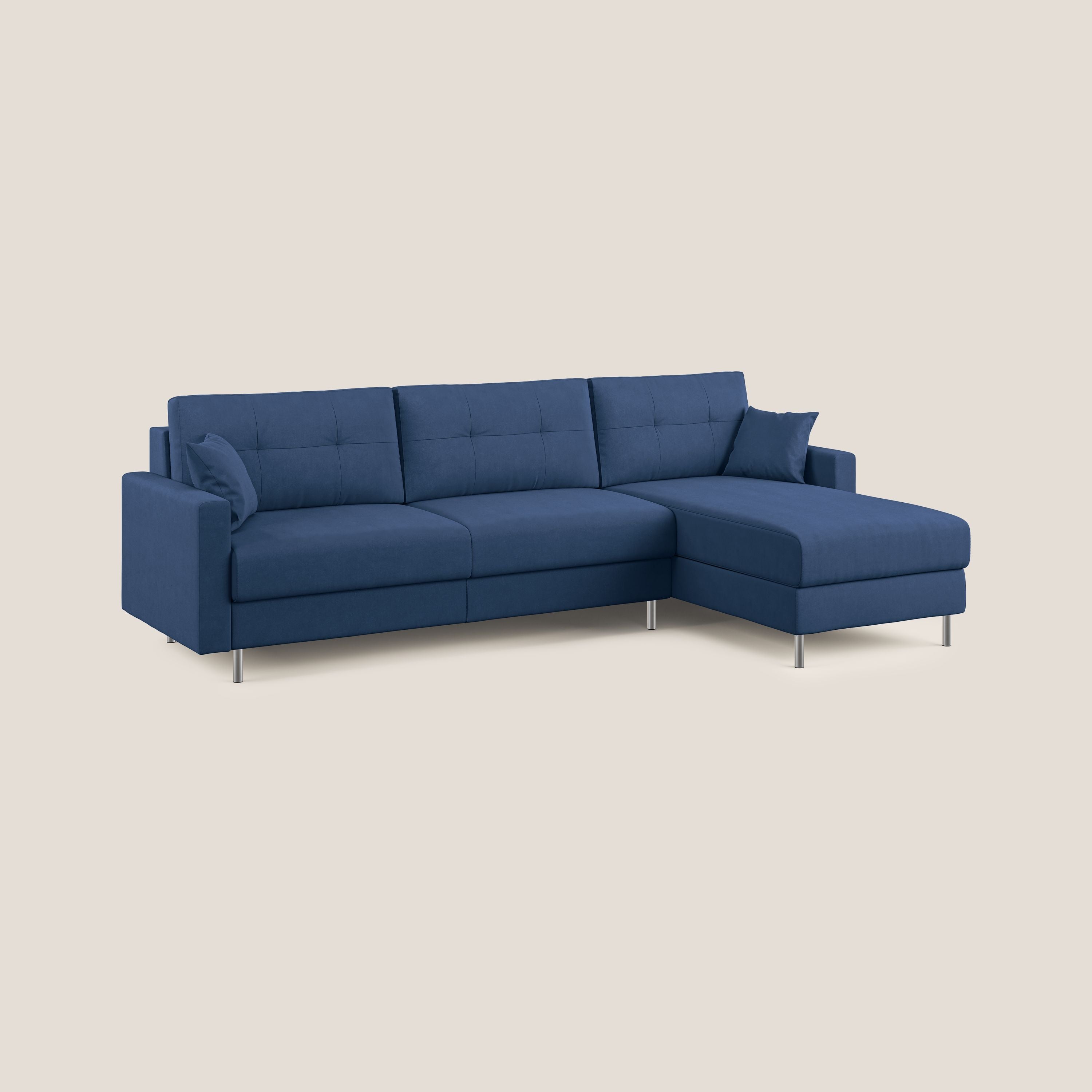 Megan divano letto angolare in microfibra smacchiabile T11 blu - divani.store