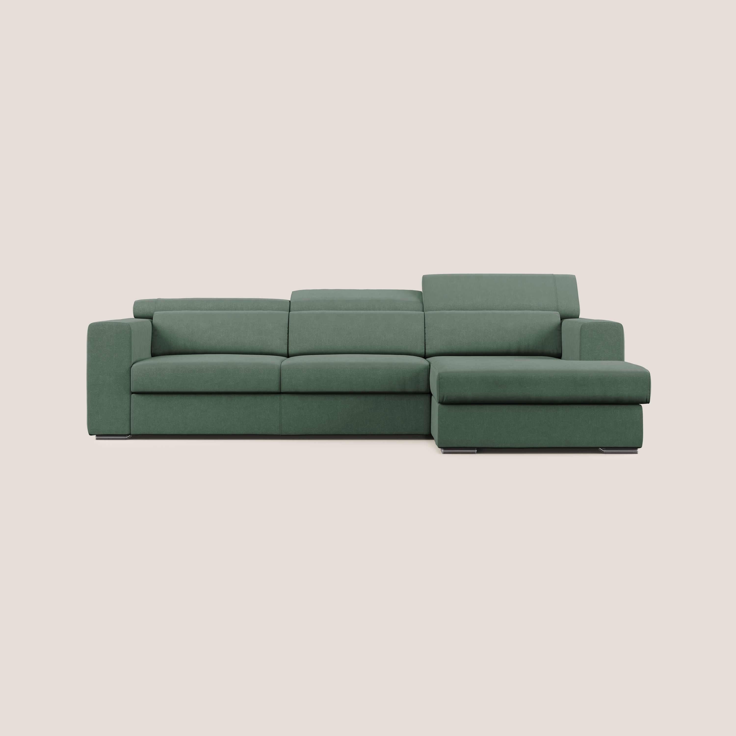 Vegas divano angolare con poggiatesta reclinabili in microfibra impermeabile T11 verde - divani.store