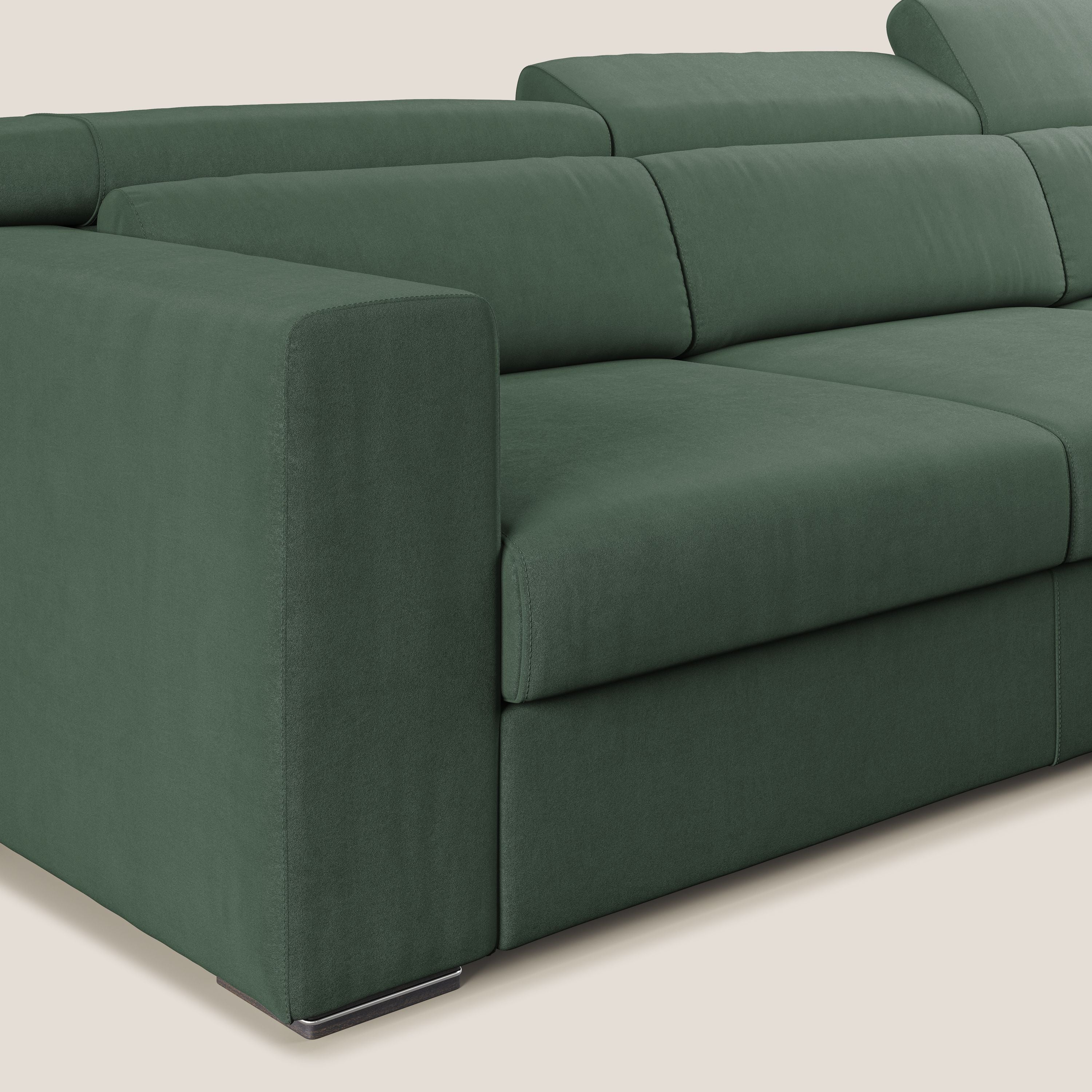 Vegas divano angolare con poggiatesta reclinabili in microfibra impermeabile T11 verde - divani.store