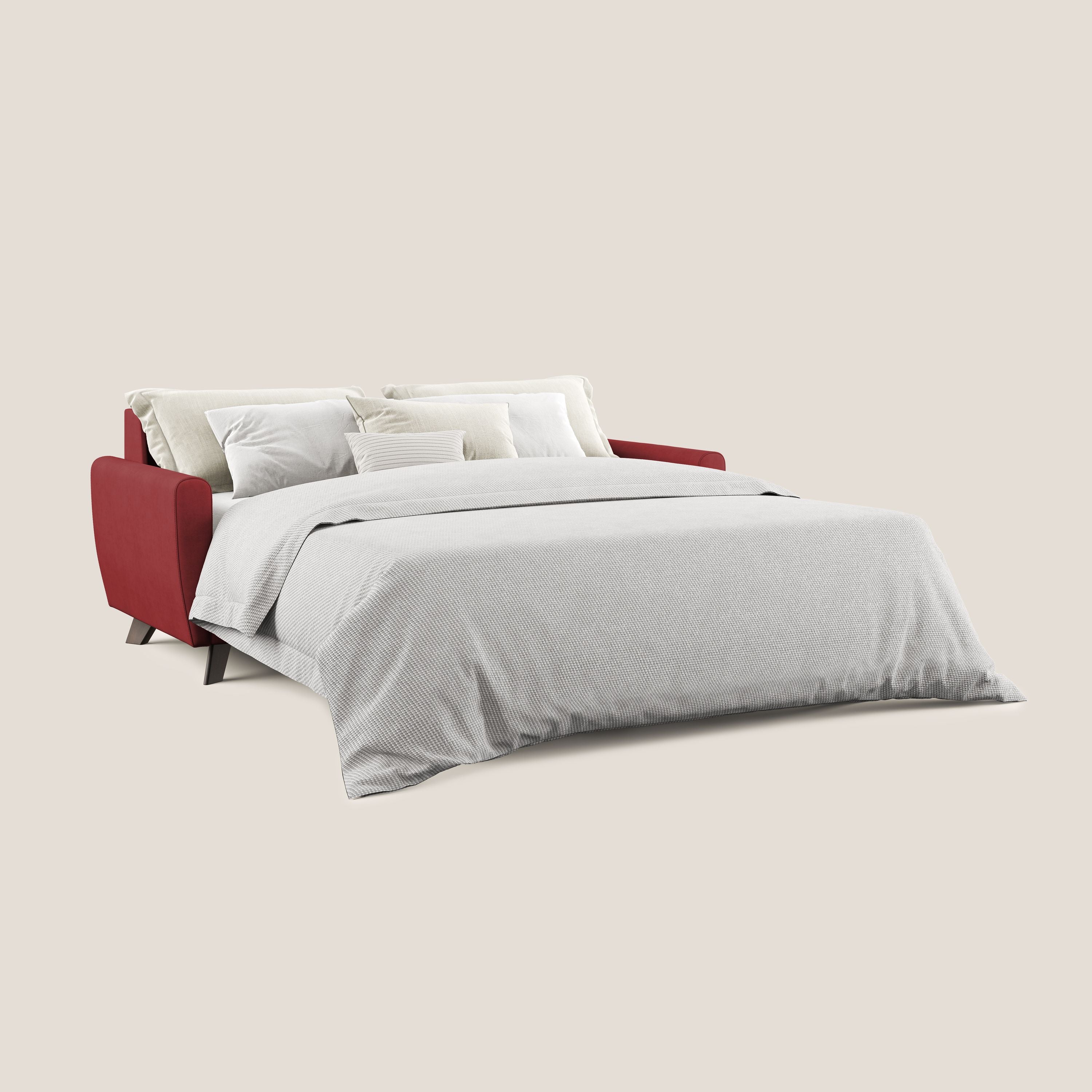 Callisto Divano letto matrimoniale in tessuto morbido impermeabile T02 rosso - divani.store