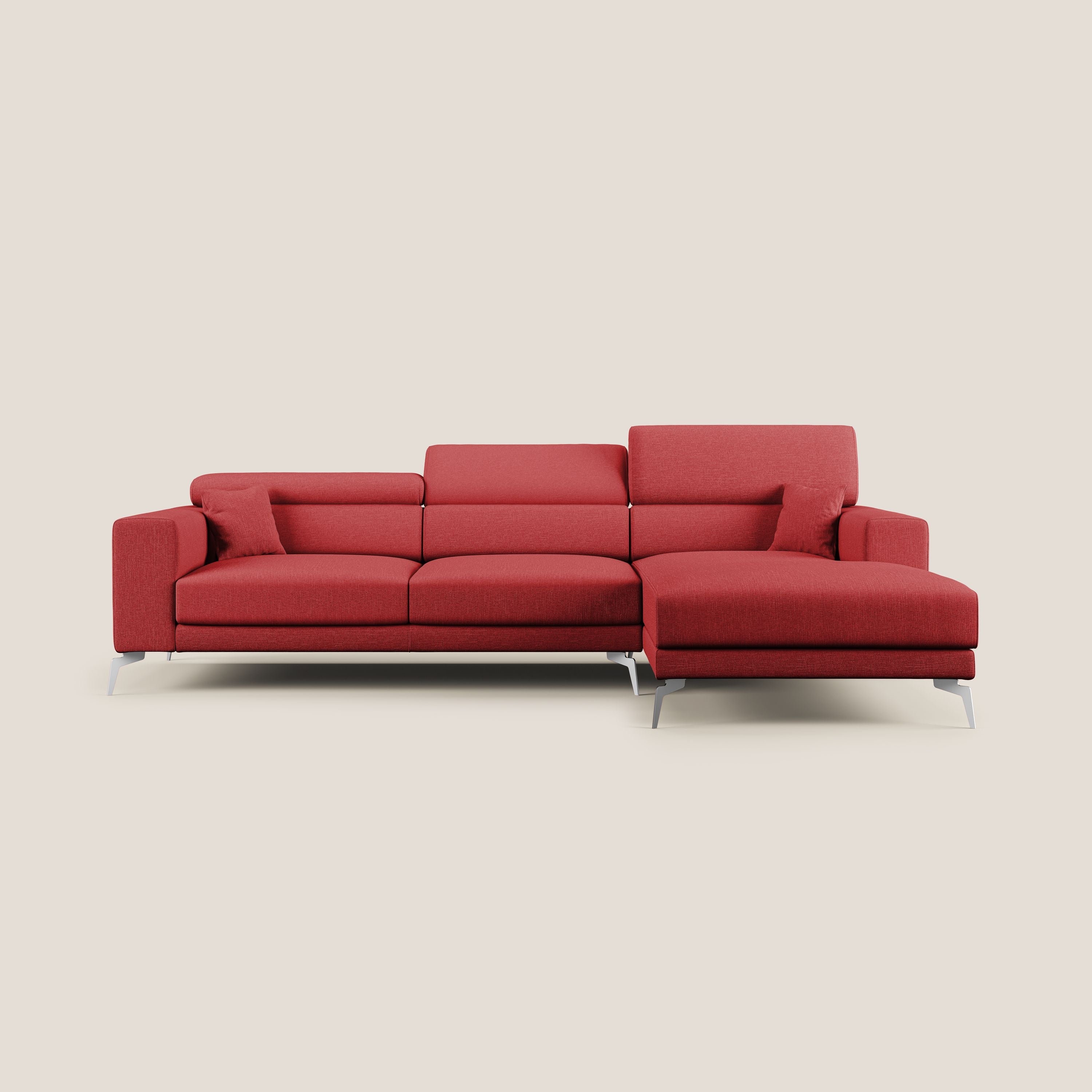 Blade Divano moderno angolare con poggiatesta reclinabili in tessuto impermeabile simil-cotone T13 rosso - divani.store